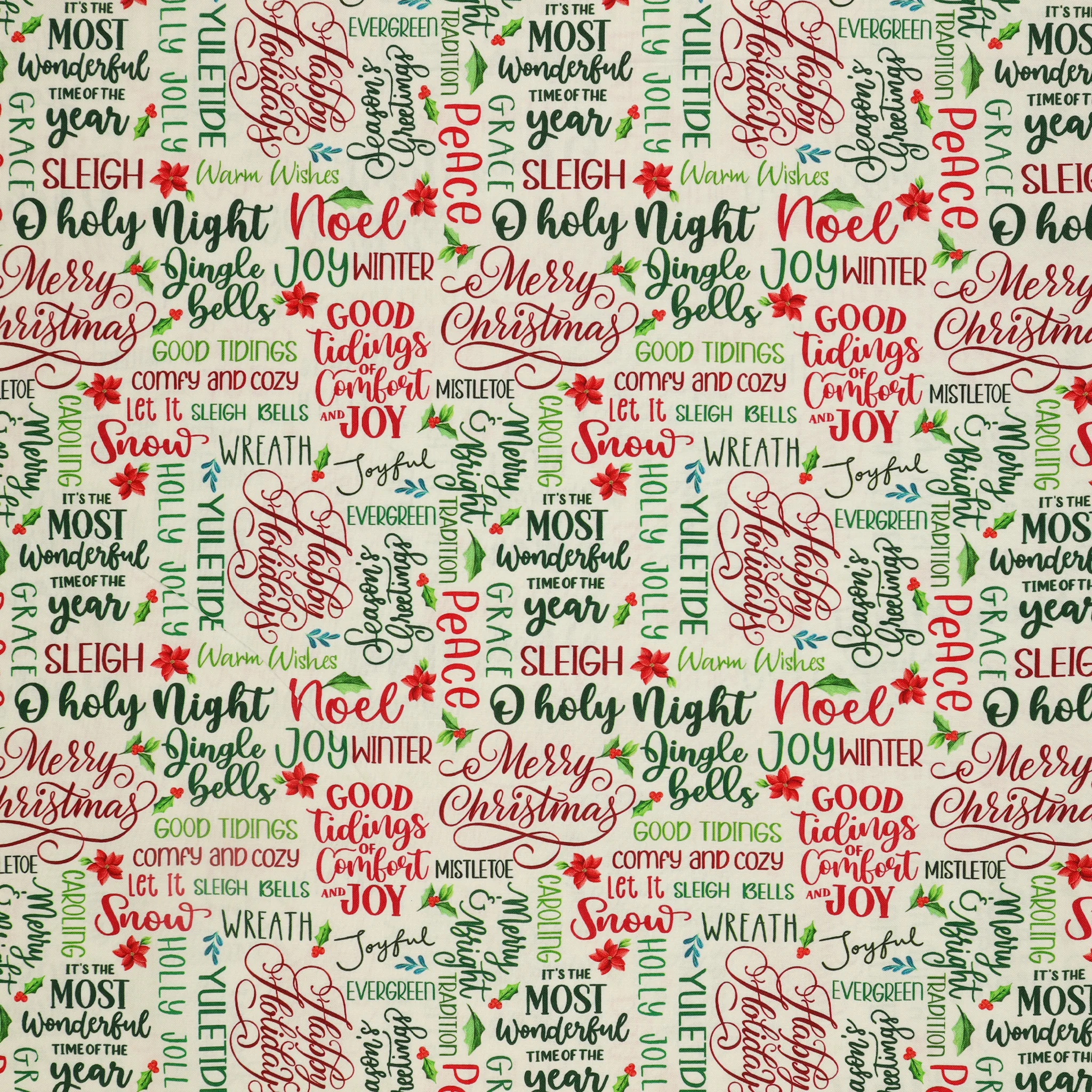 Heartland Holiday Fabric Collection - Holly & Jolly Words Cream
