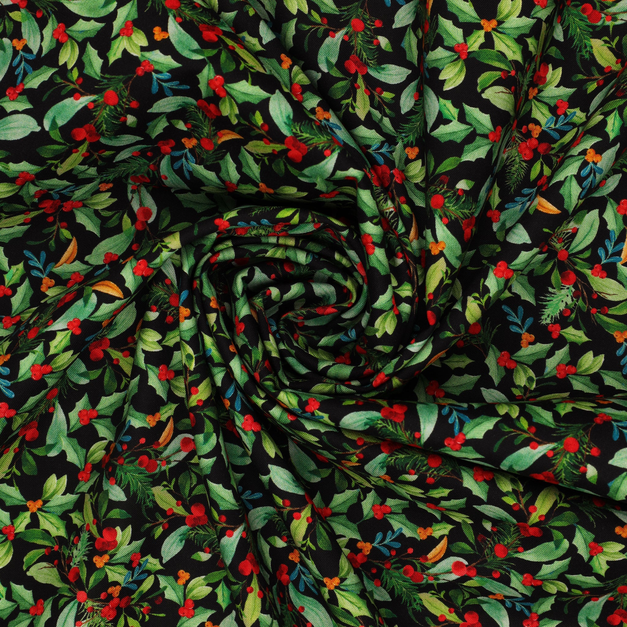 Heartland Holiday Fabric Collection - Leaves & Berries Black - Image 2