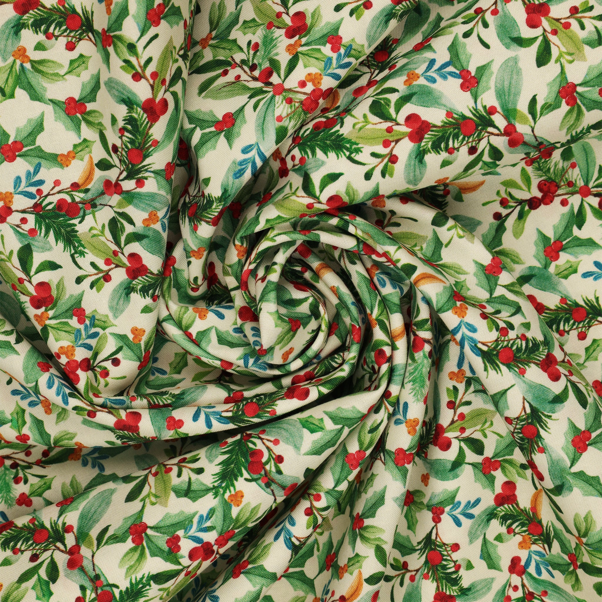Heartland Holiday Fabric Collection - Leaves & Berries Cream - Image 2