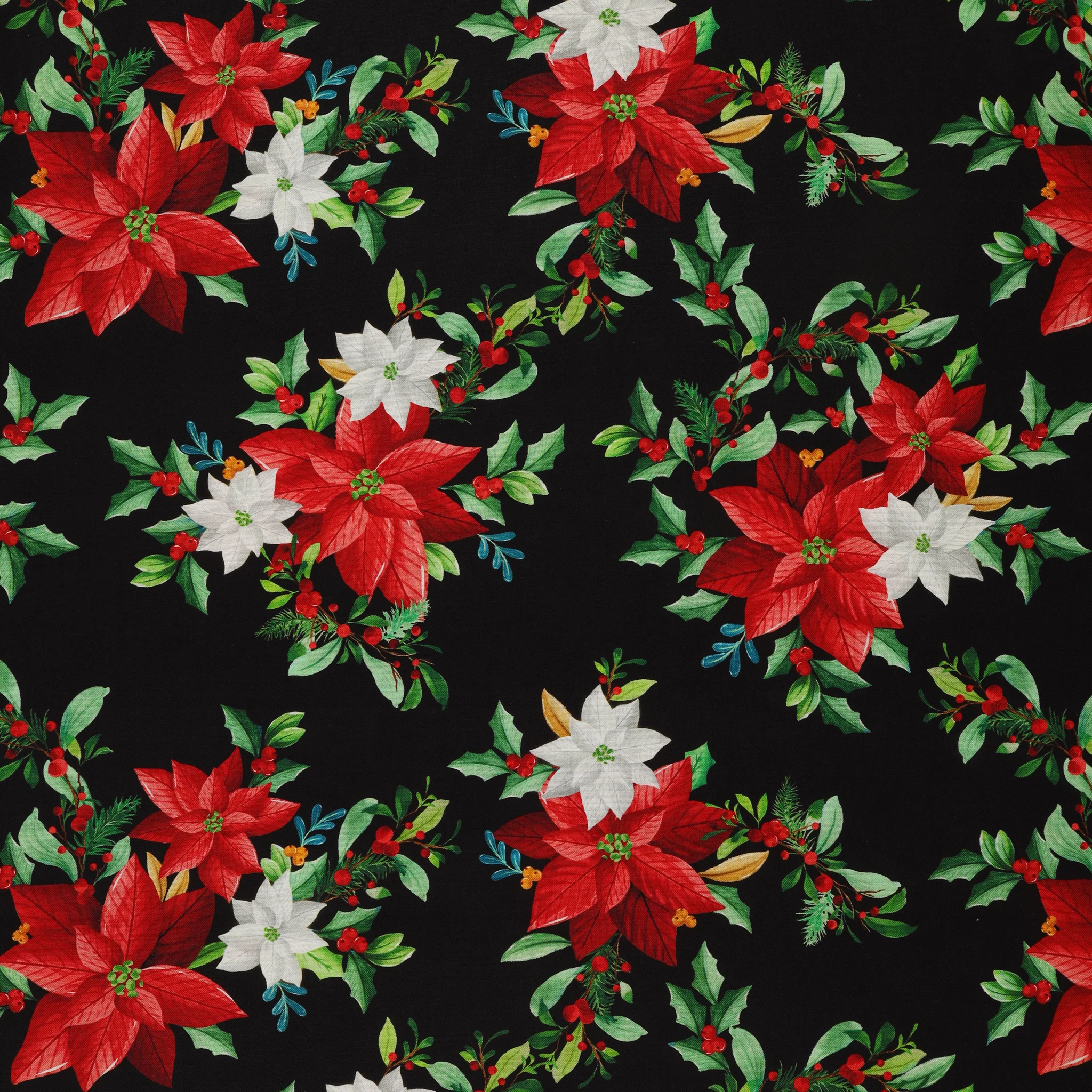 Heartland Holiday Fabric Collection - Poinsettia Bouquet Black
