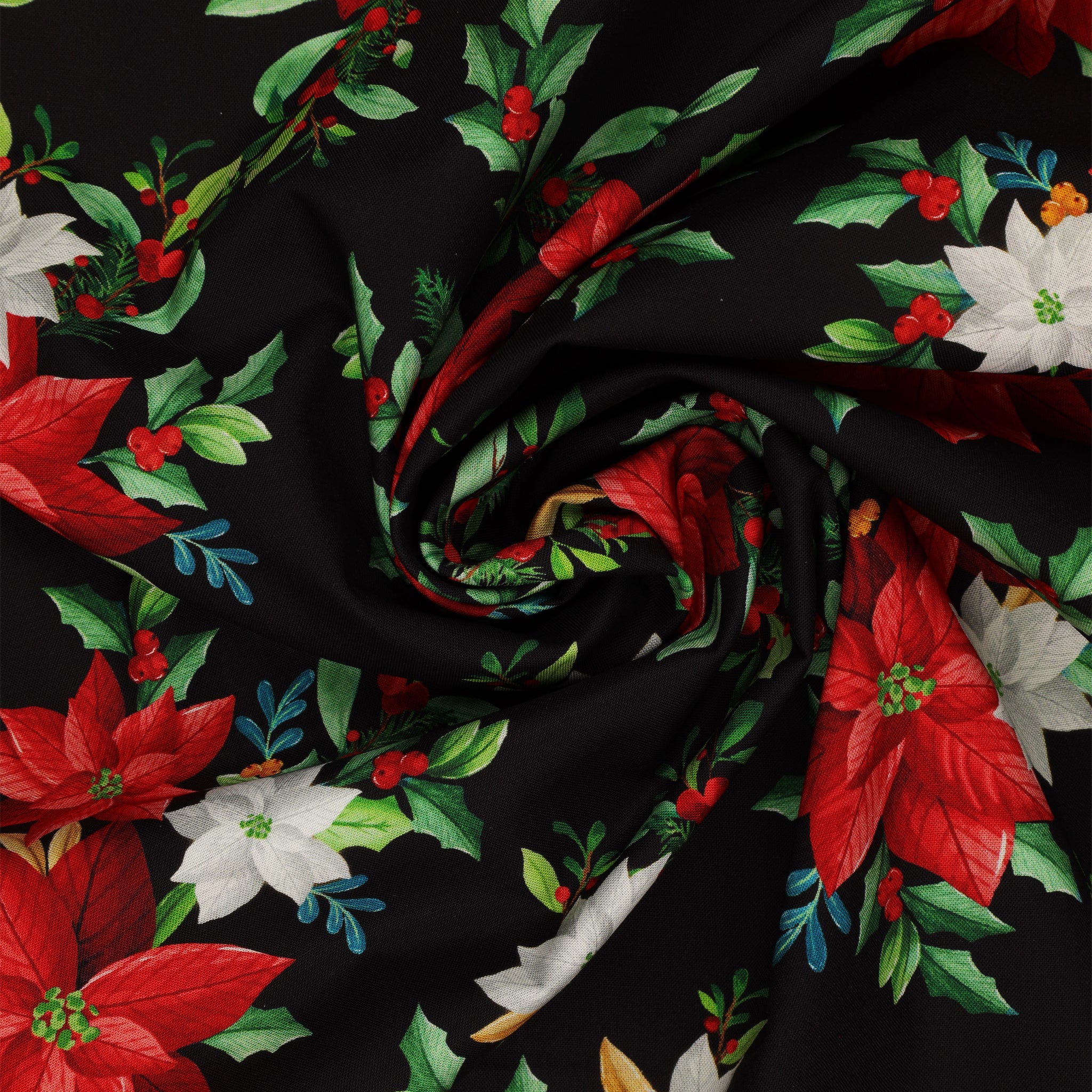 Heartland Holiday Fabric Collection - Poinsettia Bouquet Black - Image 2