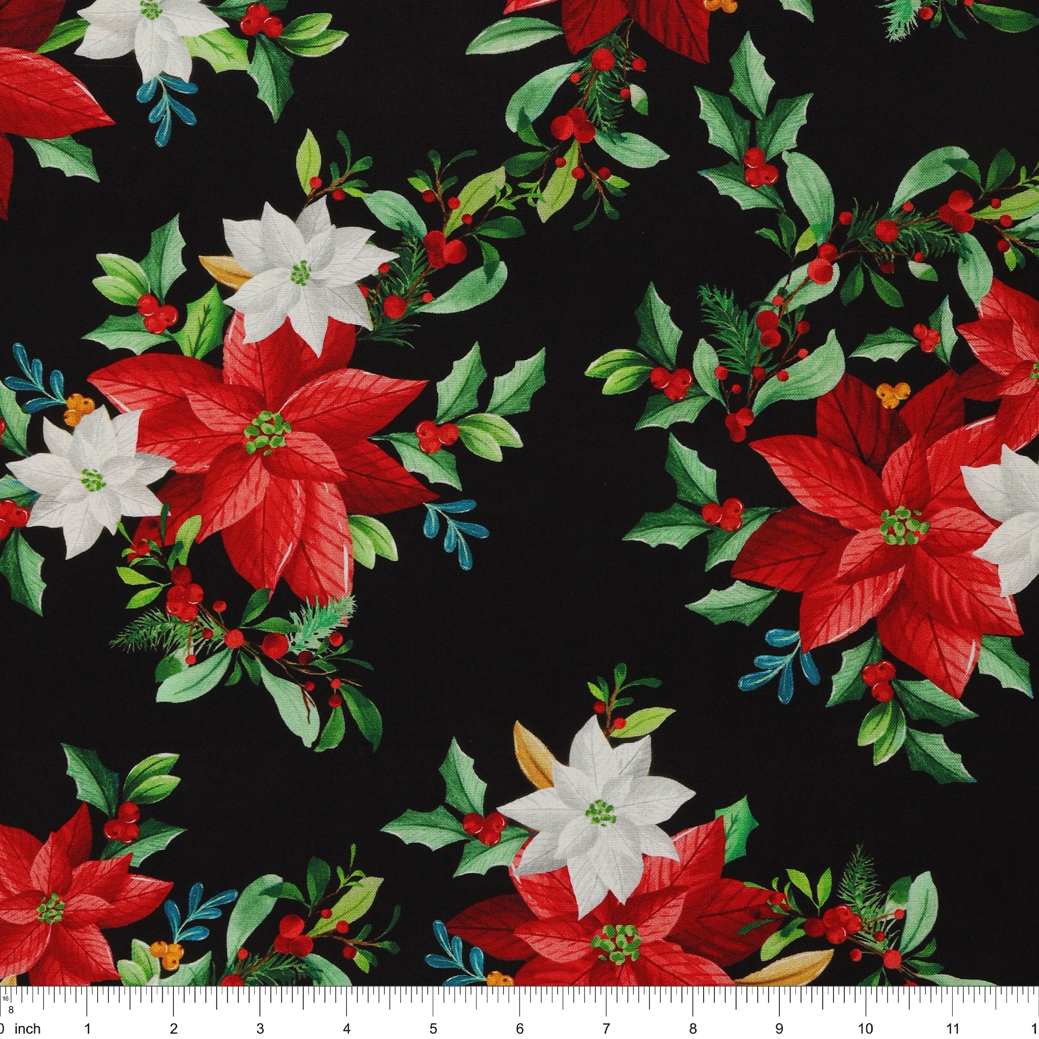 Heartland Holiday Fabric Collection - Poinsettia Bouquet Black - Image 3