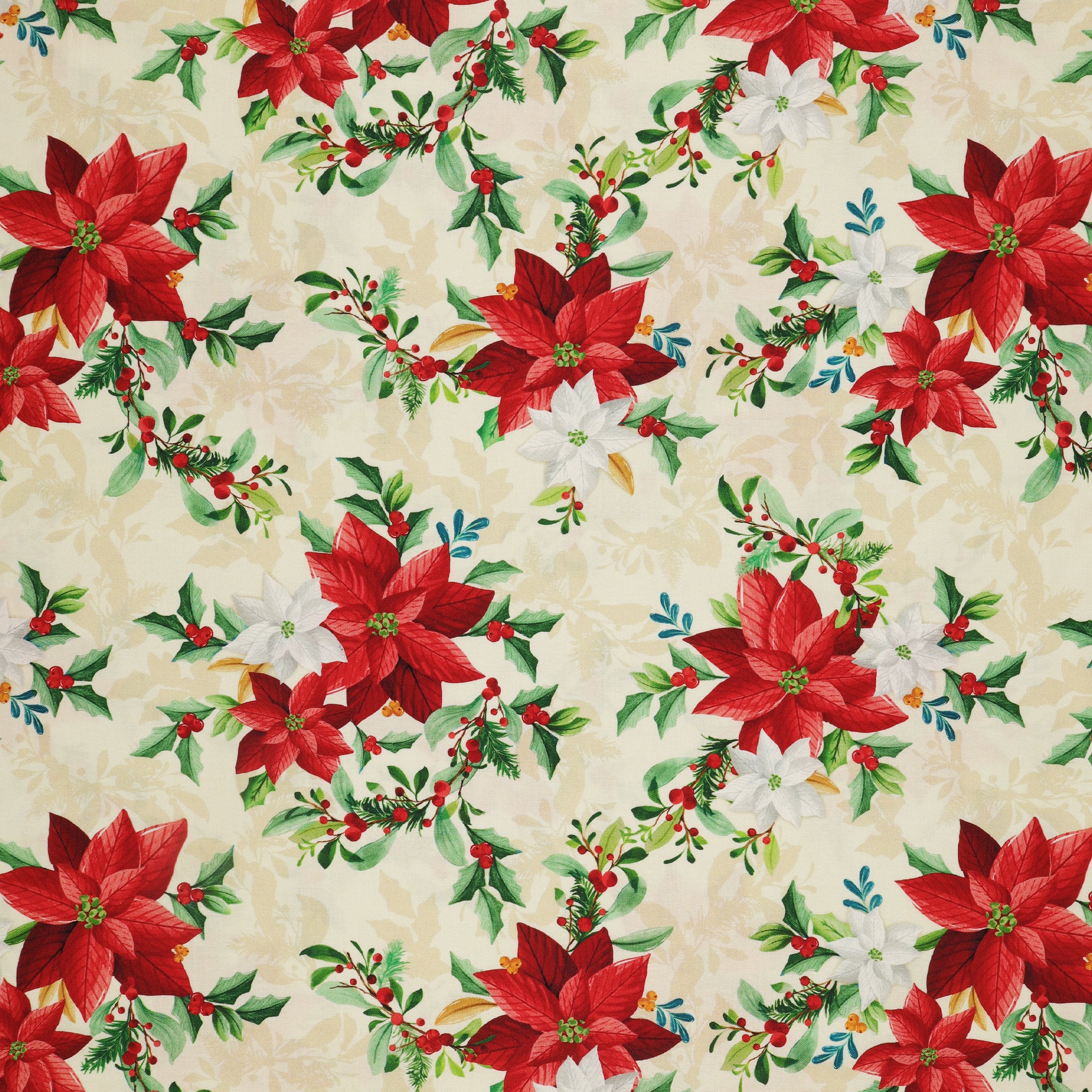 Heartland Holiday Fabric Collection - Poinsettia Bouquet Cream
