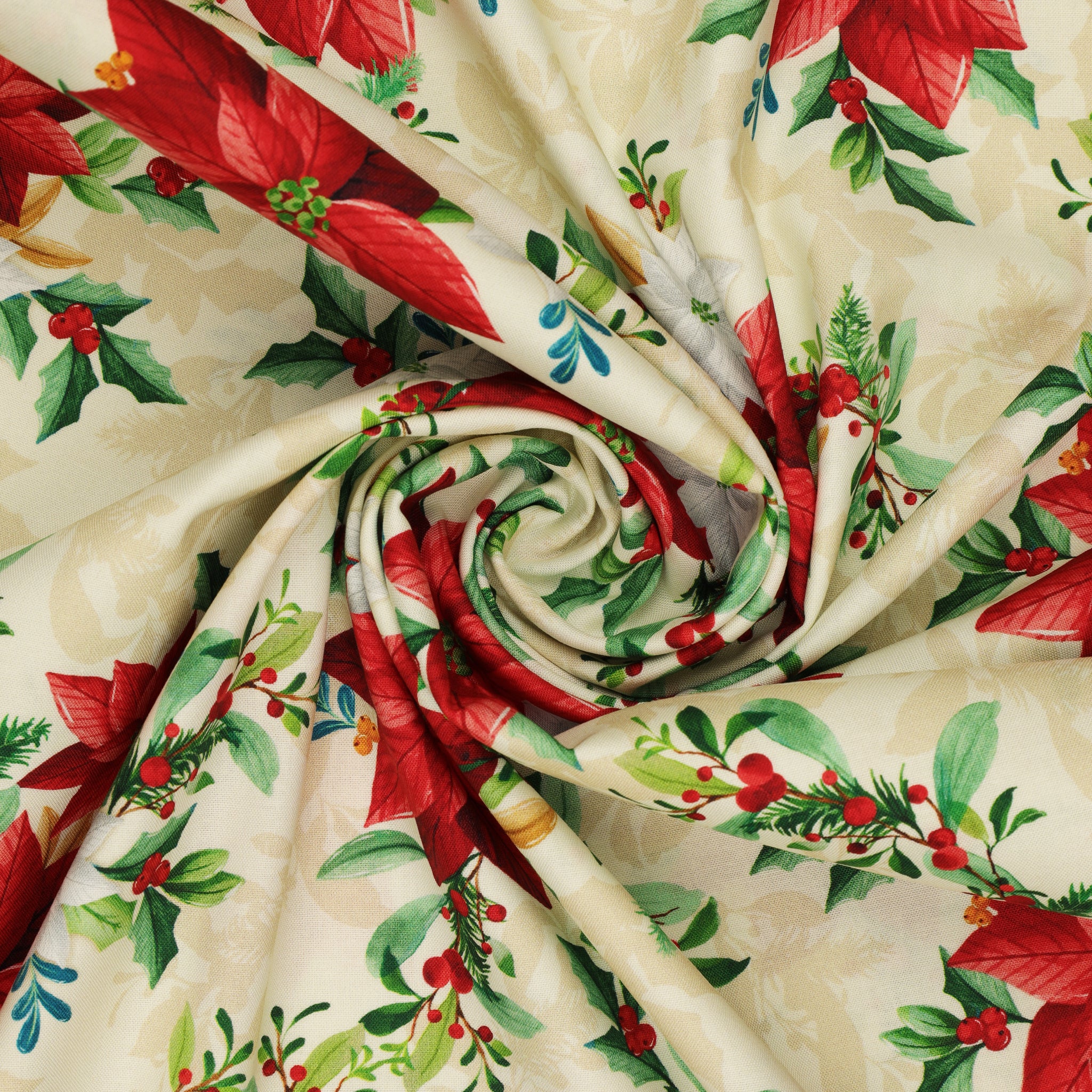 Heartland Holiday Fabric Collection - Poinsettia Bouquet Cream - Image 2