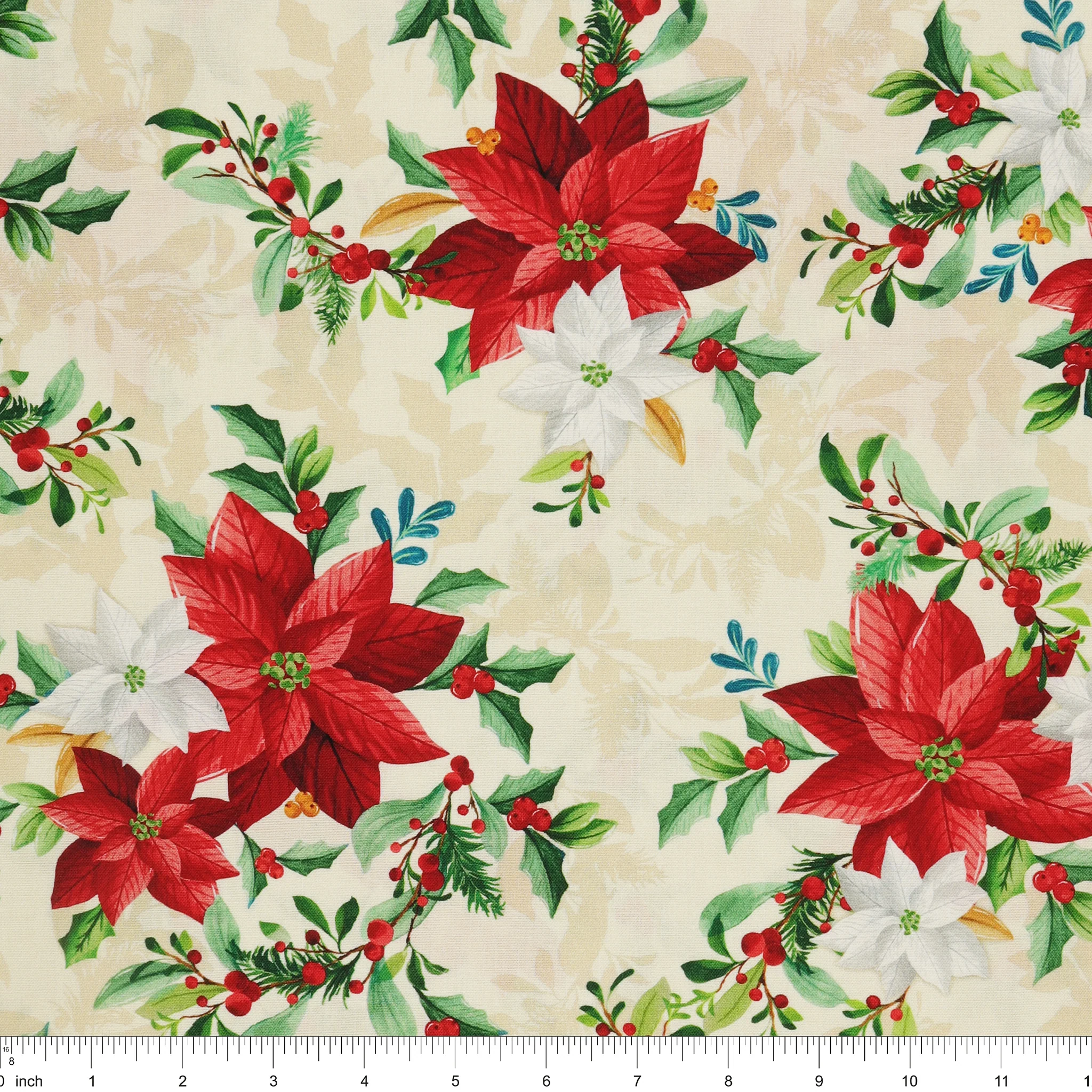 Heartland Holiday Fabric Collection - Poinsettia Bouquet Cream - Image 3