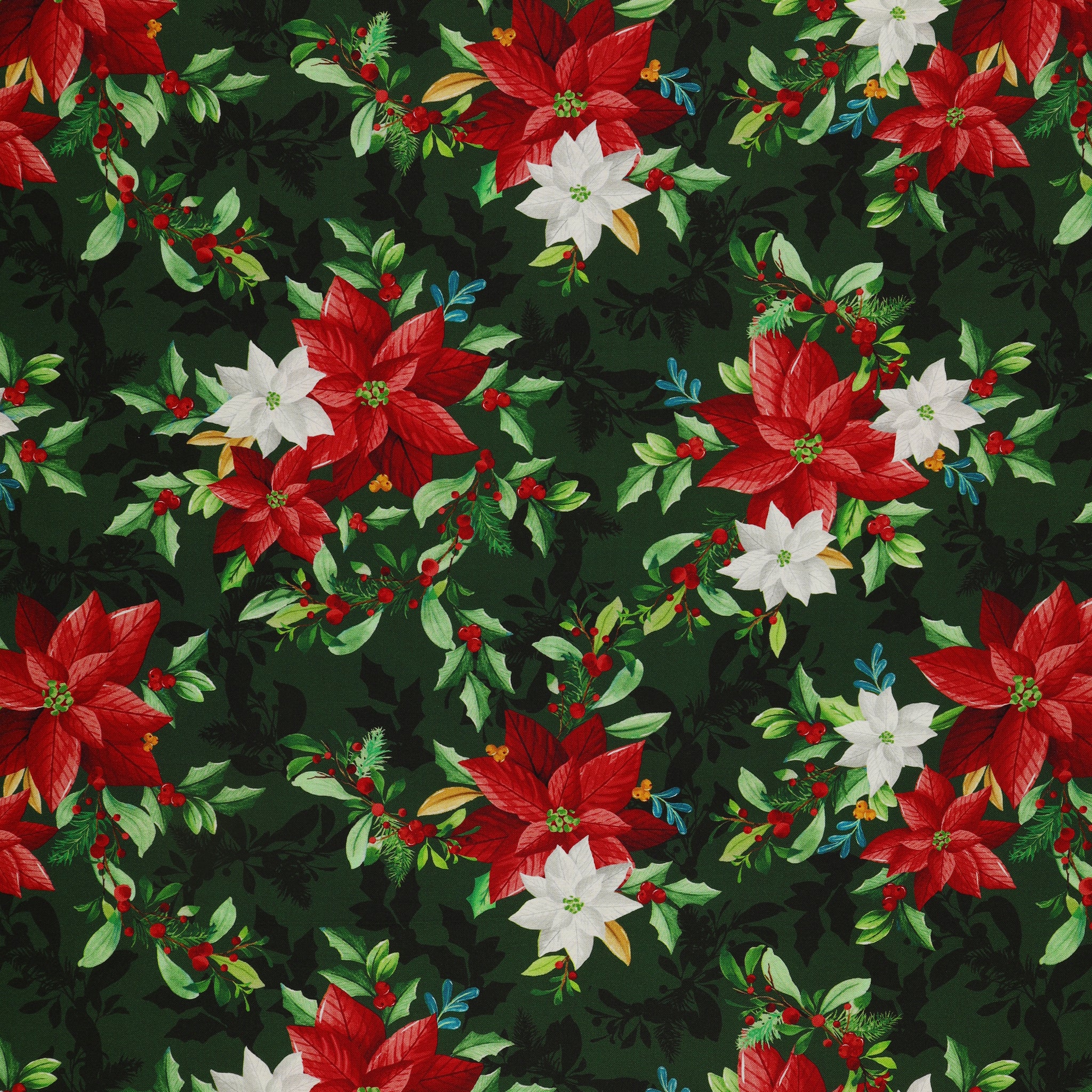 Heartland Holiday Fabric Collection - Poinsettia Bouquet Green