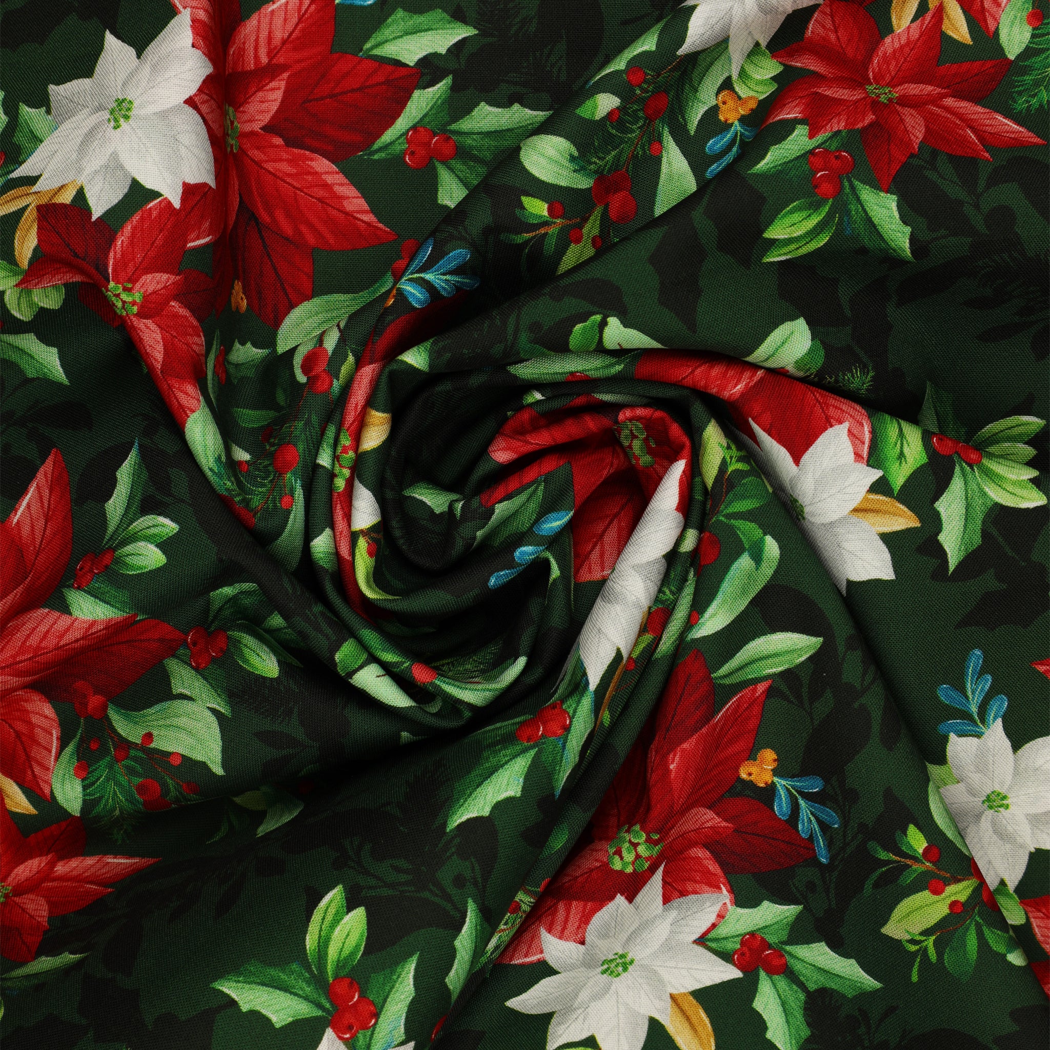 Heartland Holiday Fabric Collection - Poinsettia Bouquet Green - Image 2