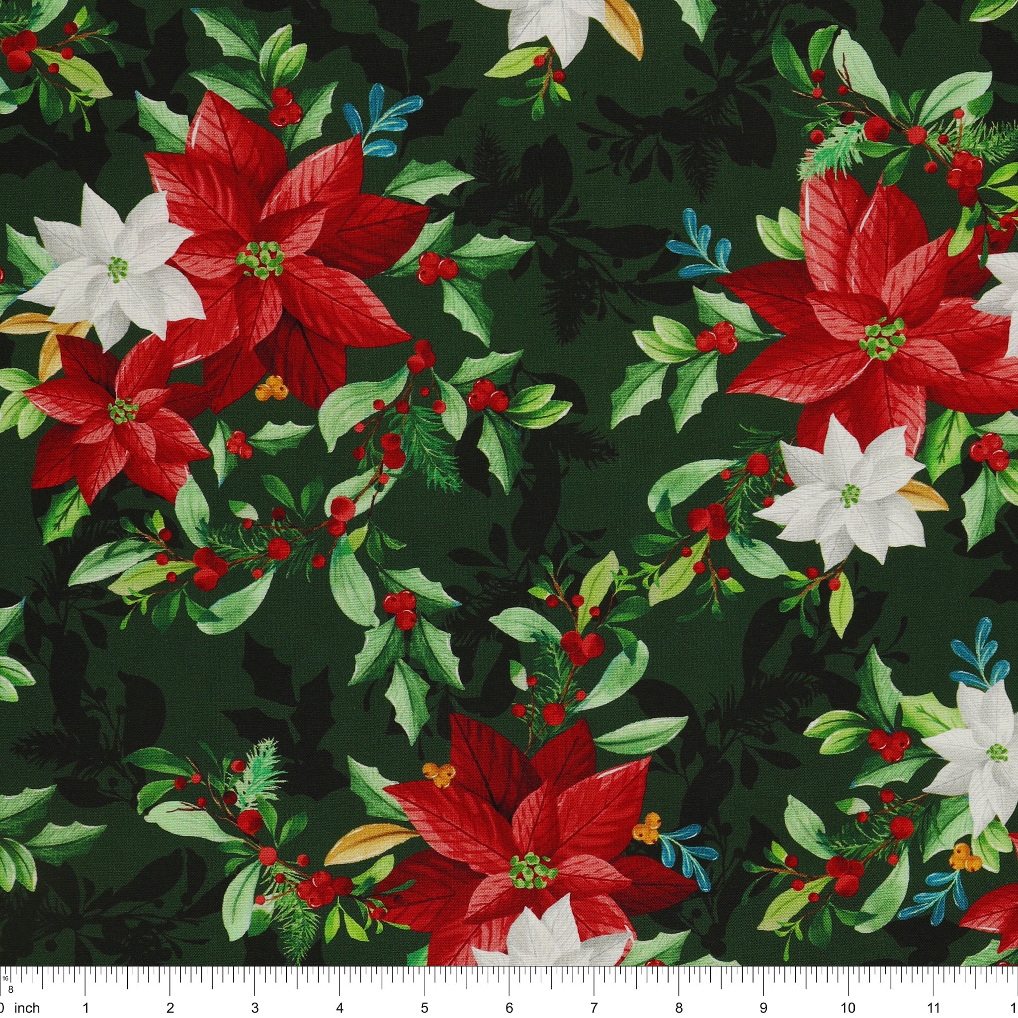 Heartland Holiday Fabric Collection - Poinsettia Bouquet Green - Image 3