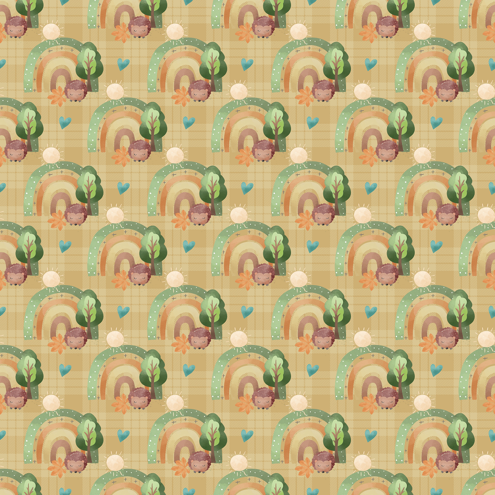 Hedgehogs & Rainbows Plaid Fabric - Brown