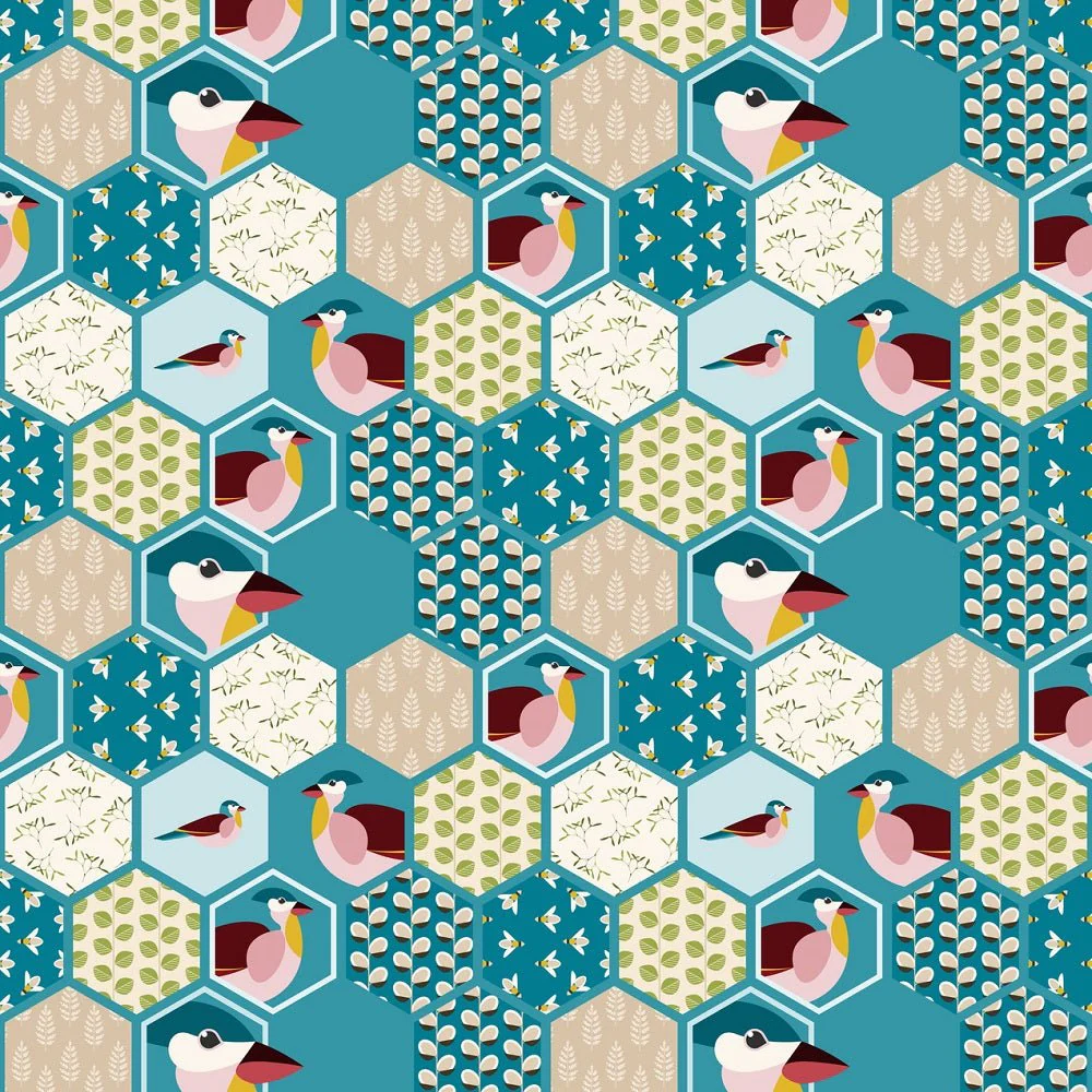 Hexagonal Nature Mosaic Fabric
