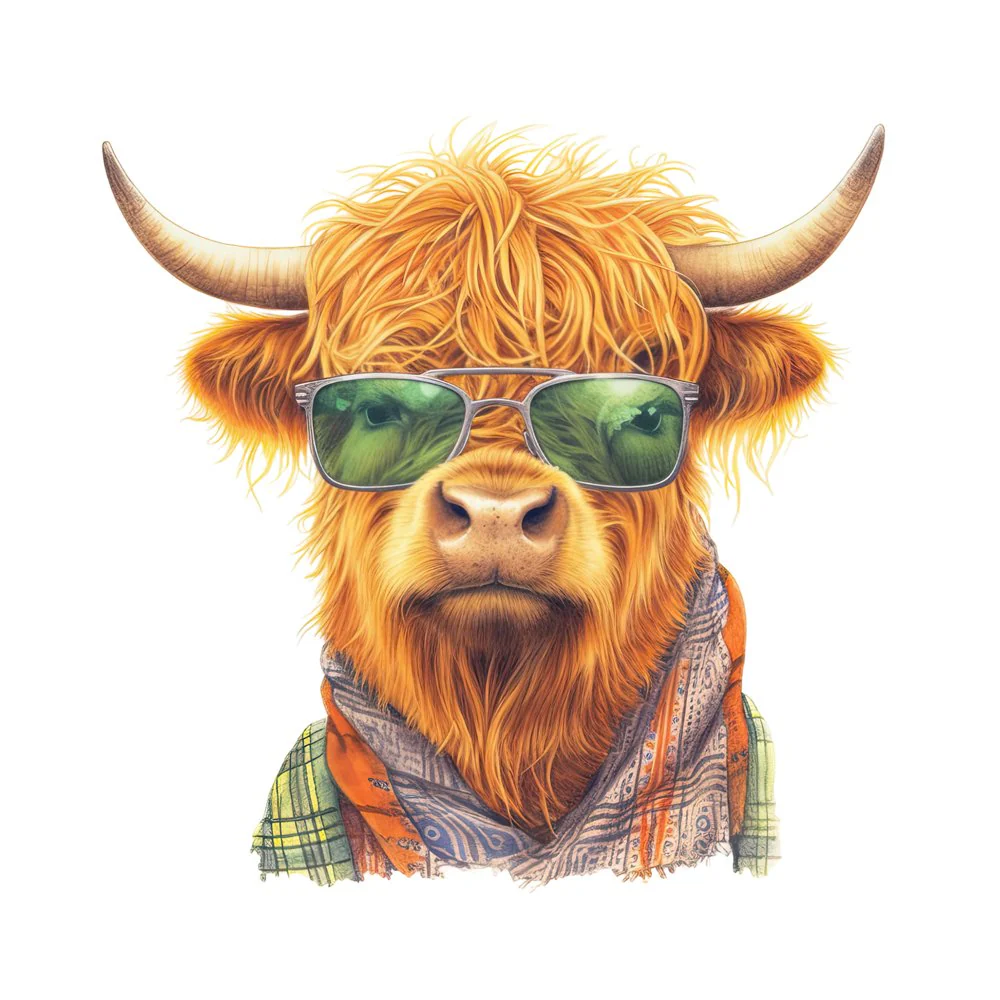 Highland Cow In Glasses #4 Fabric Panel