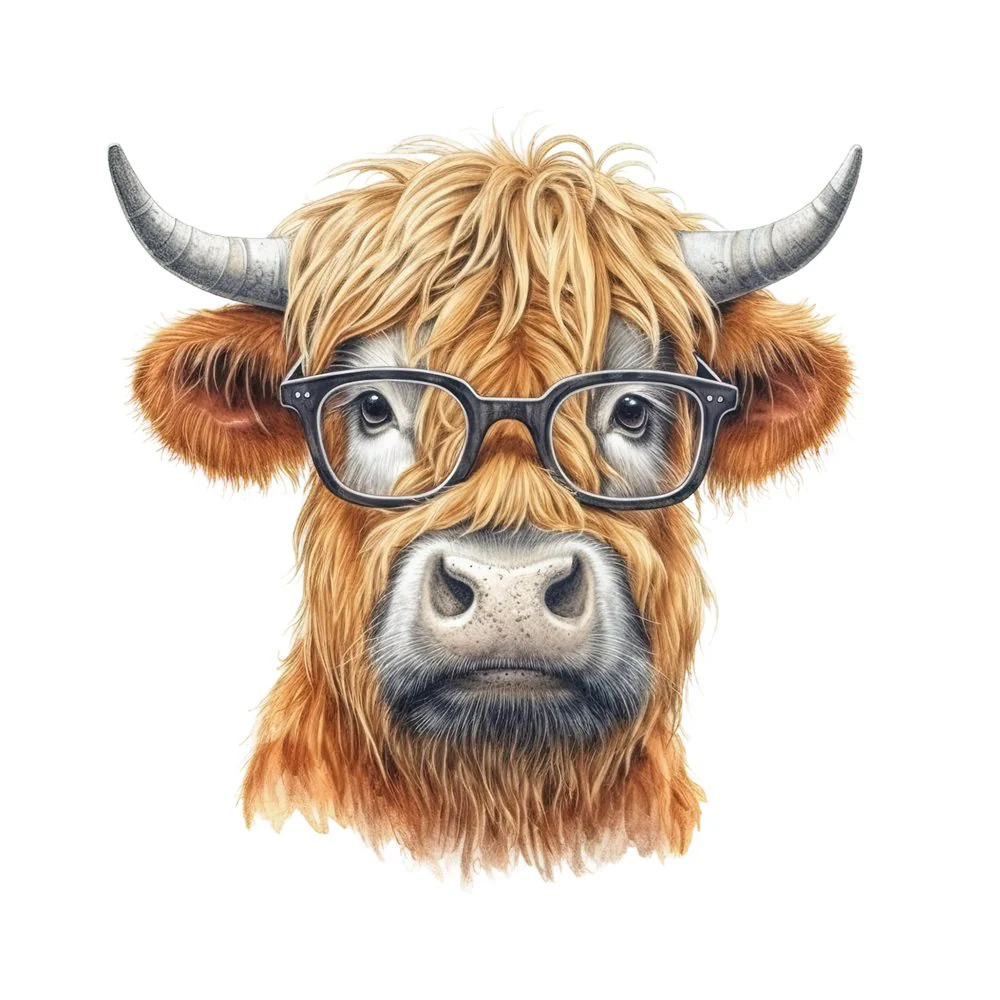 Highland Cow In Glasses #5 Fabric Panel