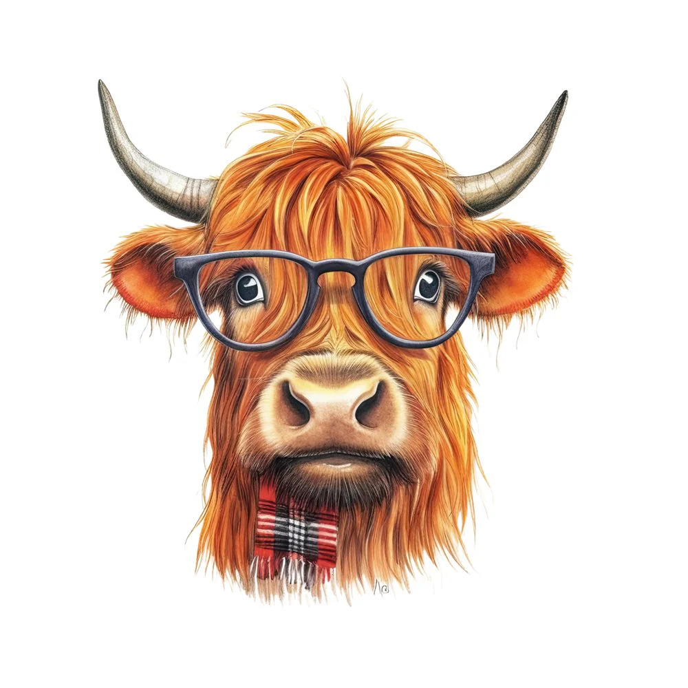 Highland Cow In Glasses #6 Fabric Panel