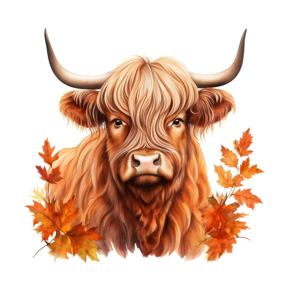 Highland Cows in Autumn Portrait #1 Fabric Panel