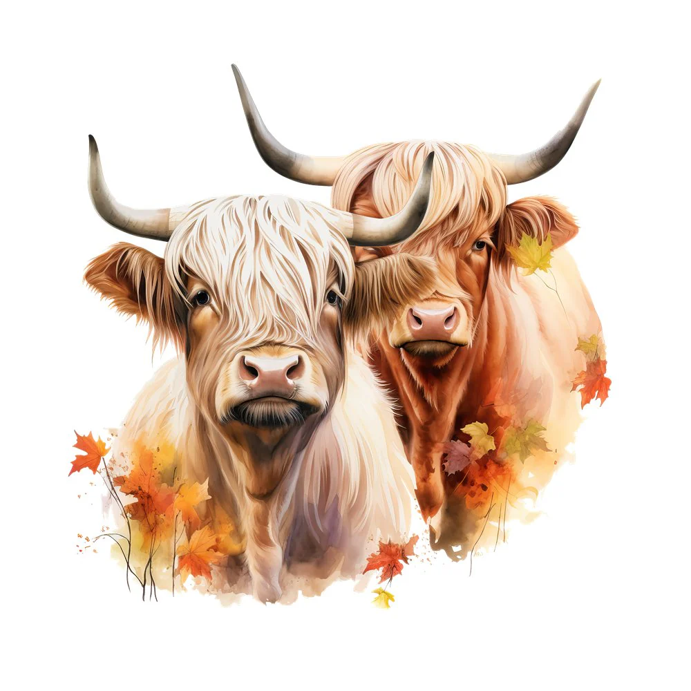 Highland Cows in Autumn Portrait #3 Fabric Panel
