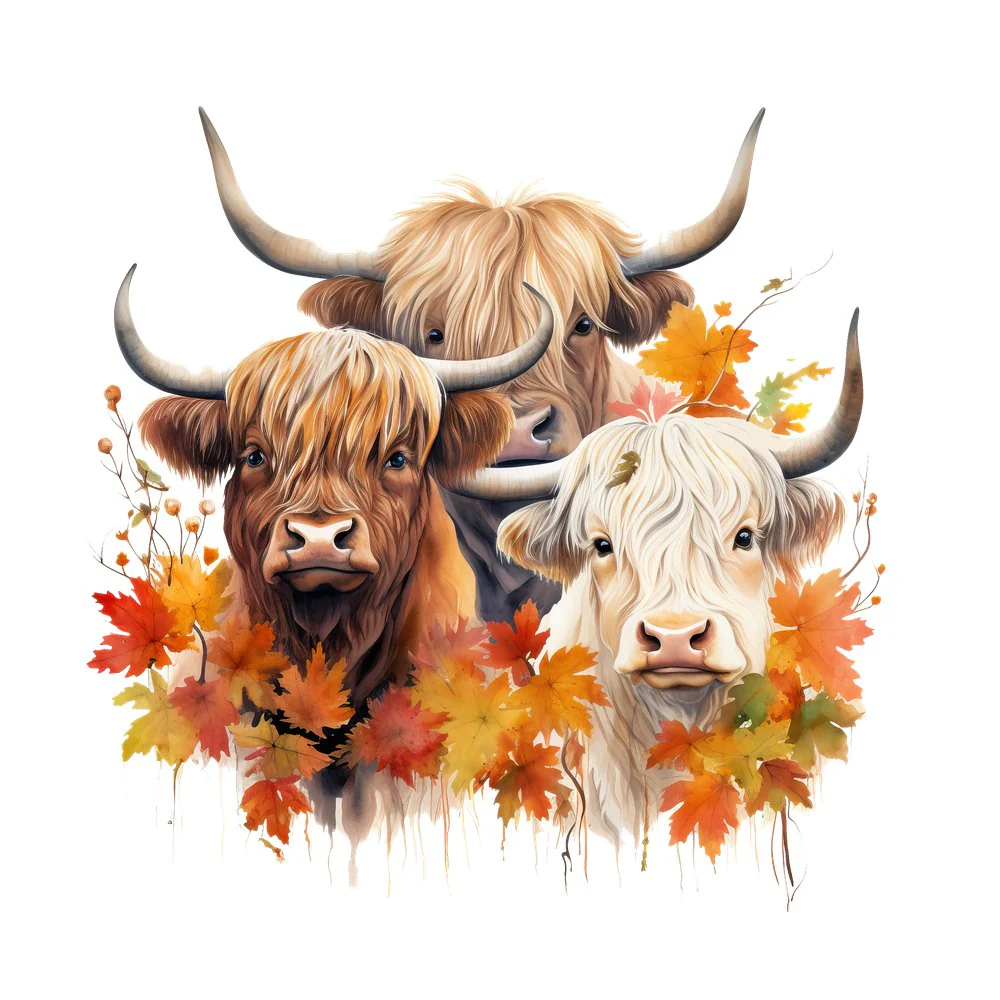 Highland Cows in Autumn Portrait #4 Fabric Panel