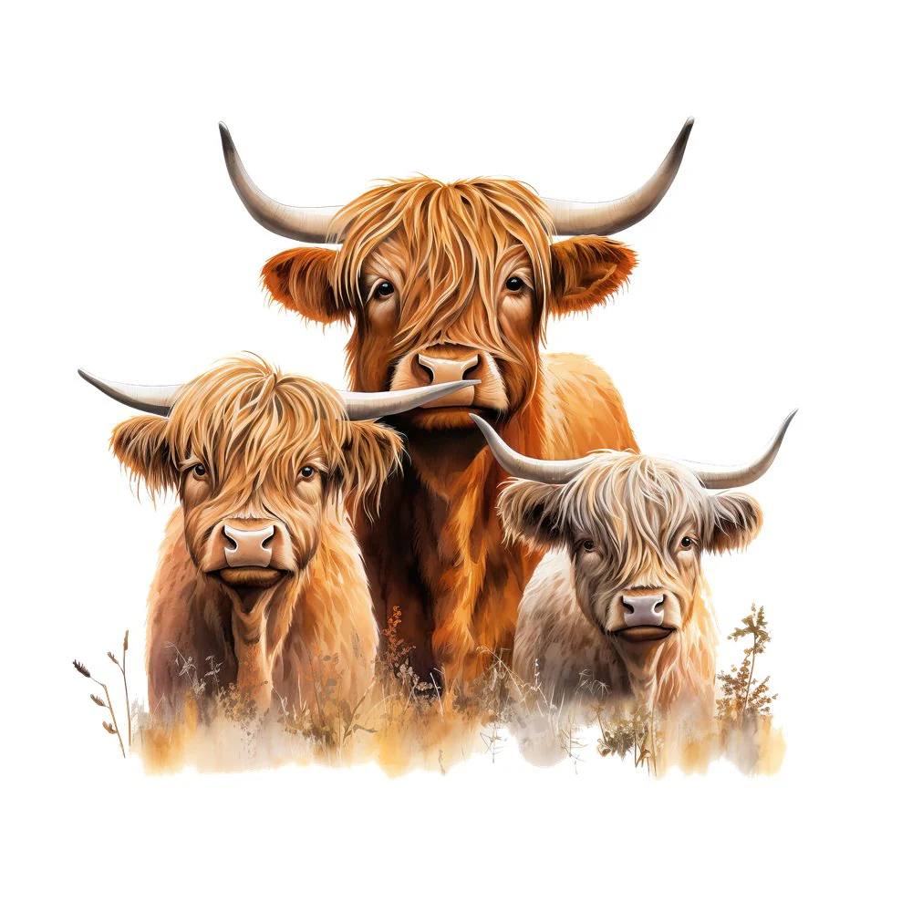 Highland Cows in Autumn Portrait #8 Fabric Panel