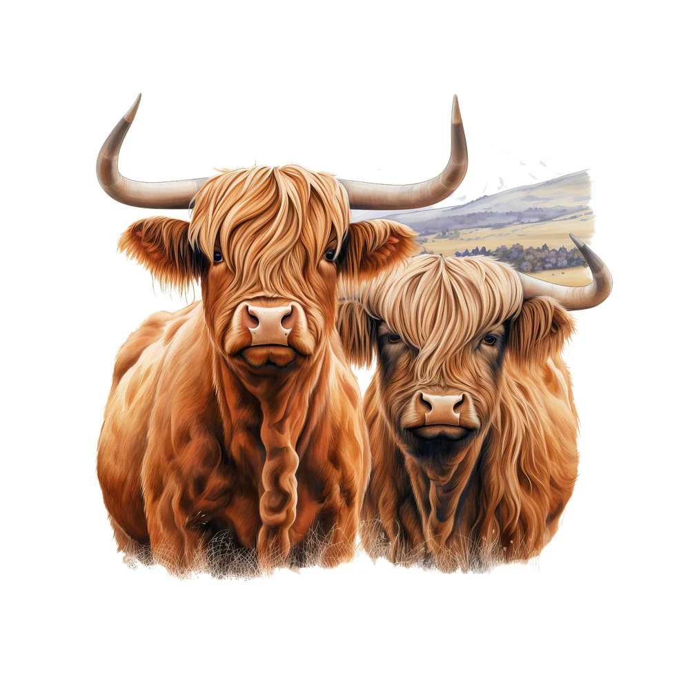 Highland Cows in Autumn Portrait #9 Fabric Panel