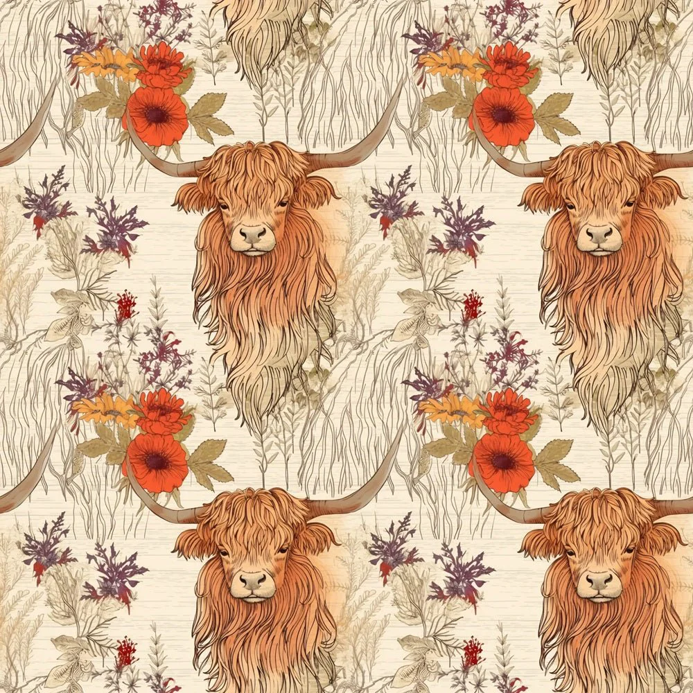 Highland Cows Pattern #2 Fabric