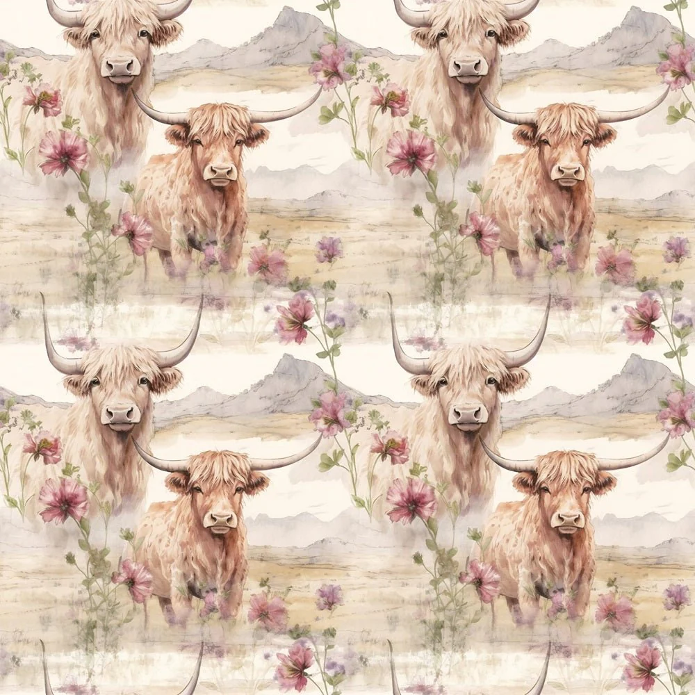 Highland Cows Pattern #3 Fabric