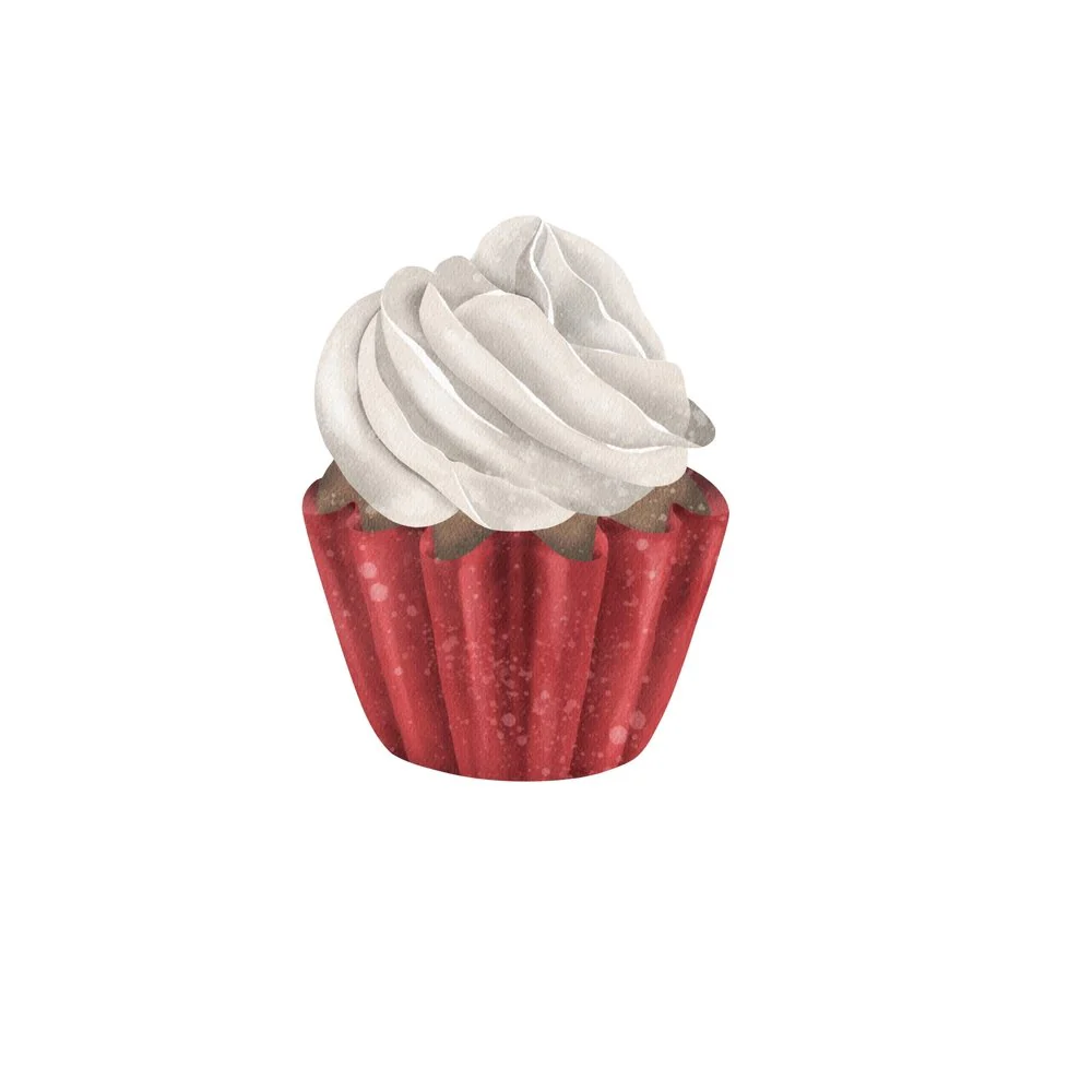 Holiday Cupcake Fabric Panel - White