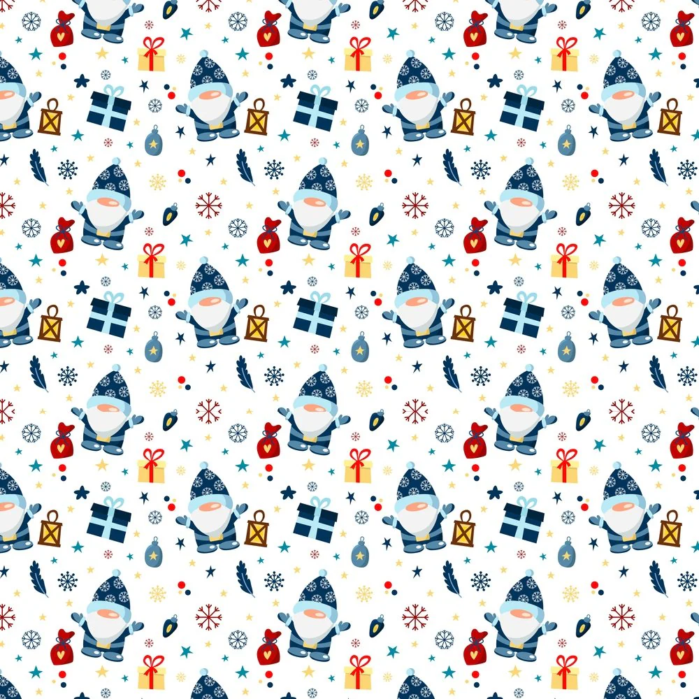 Holiday Gnomes, Snowflakes & Gifts Fabric - White