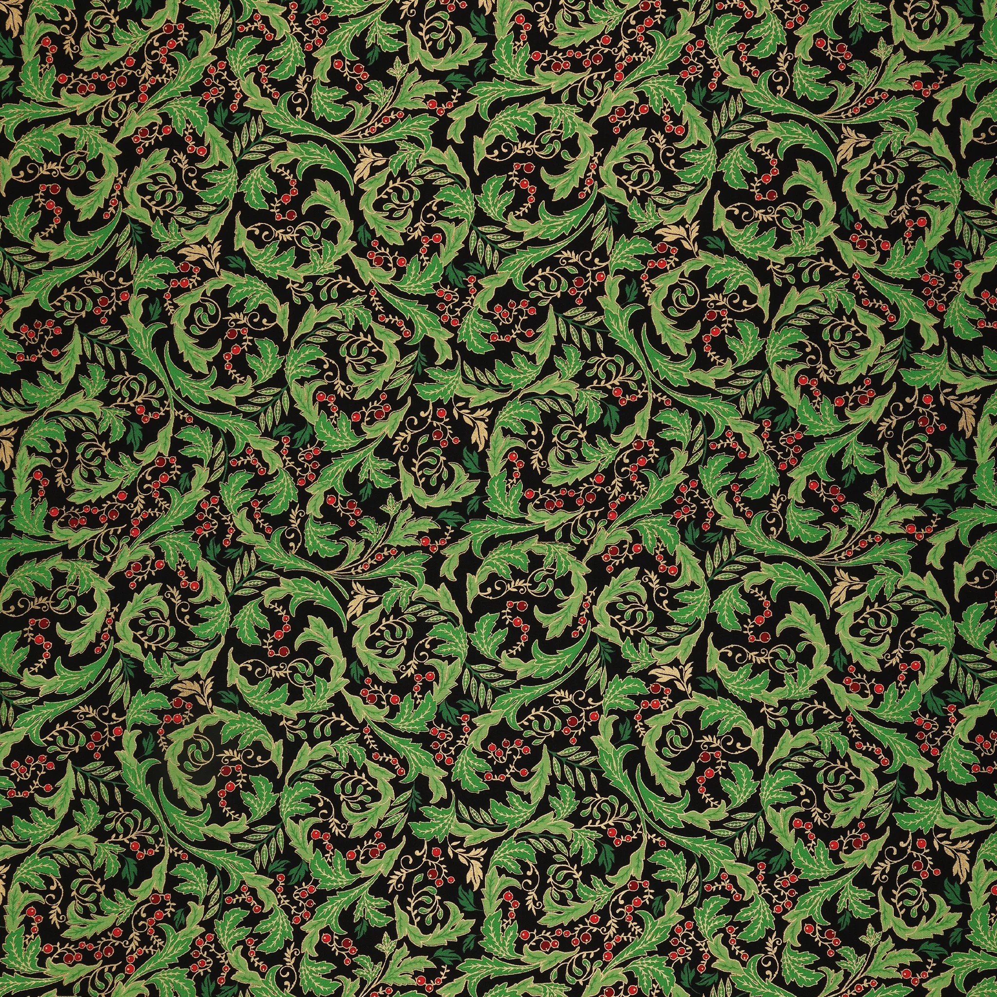 Holiday Nouveau Fabric Collection - Holiday Leaves & Berries Black