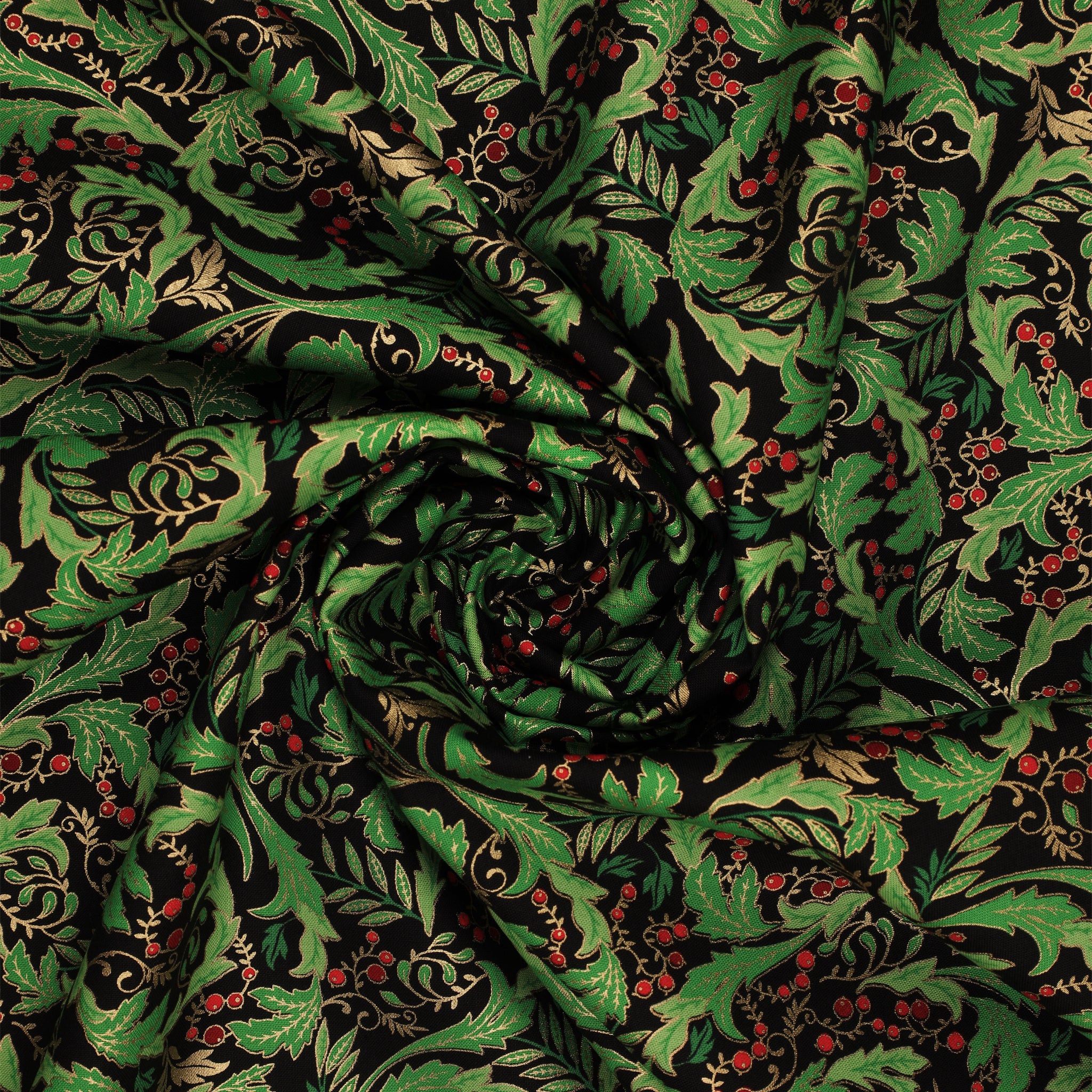 Holiday Nouveau Fabric Collection - Holiday Leaves & Berries Black - Image 2