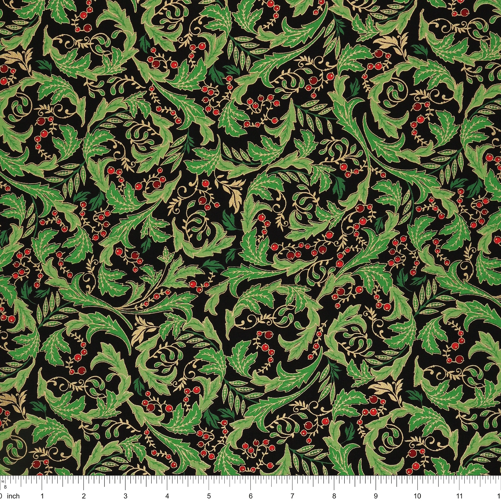 Holiday Nouveau Fabric Collection - Holiday Leaves & Berries Black - Image 3