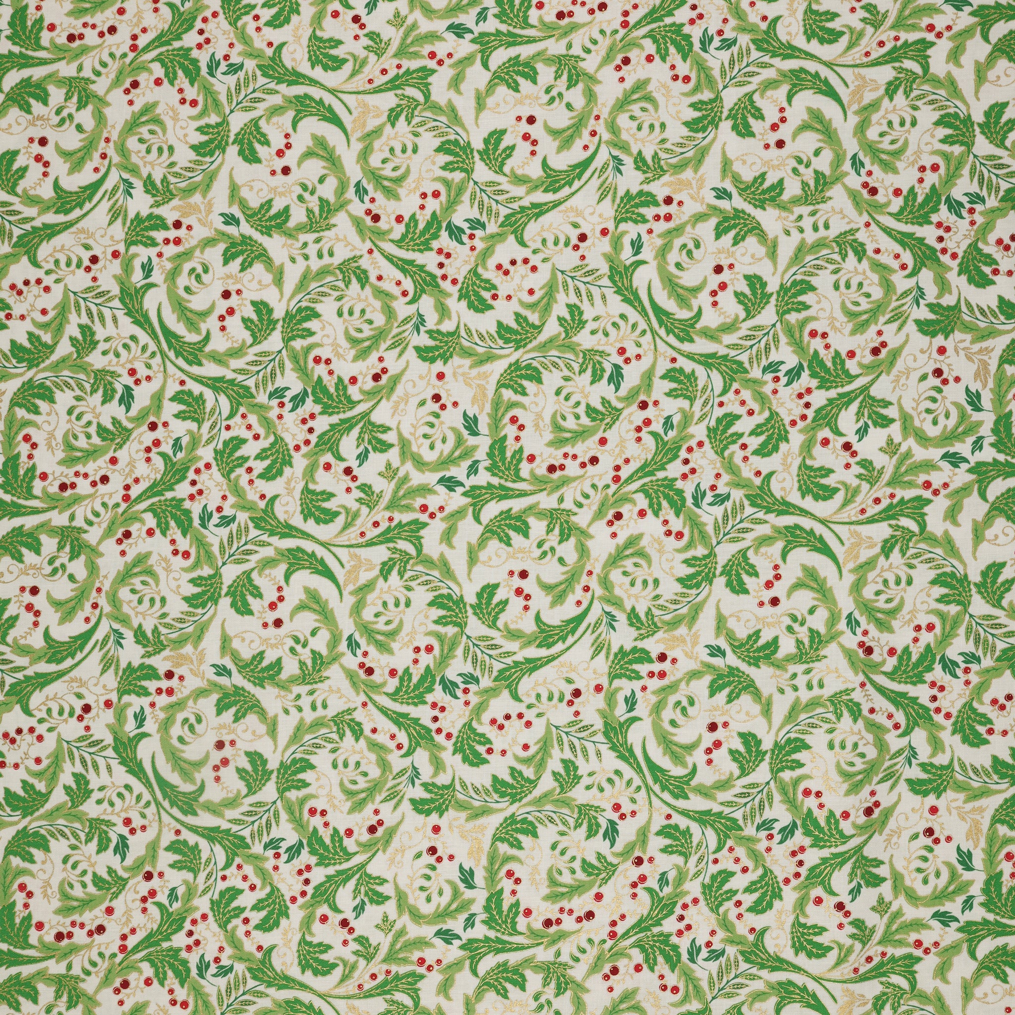 Holiday Nouveau Fabric Collection - Holiday Leaves & Berries Cream