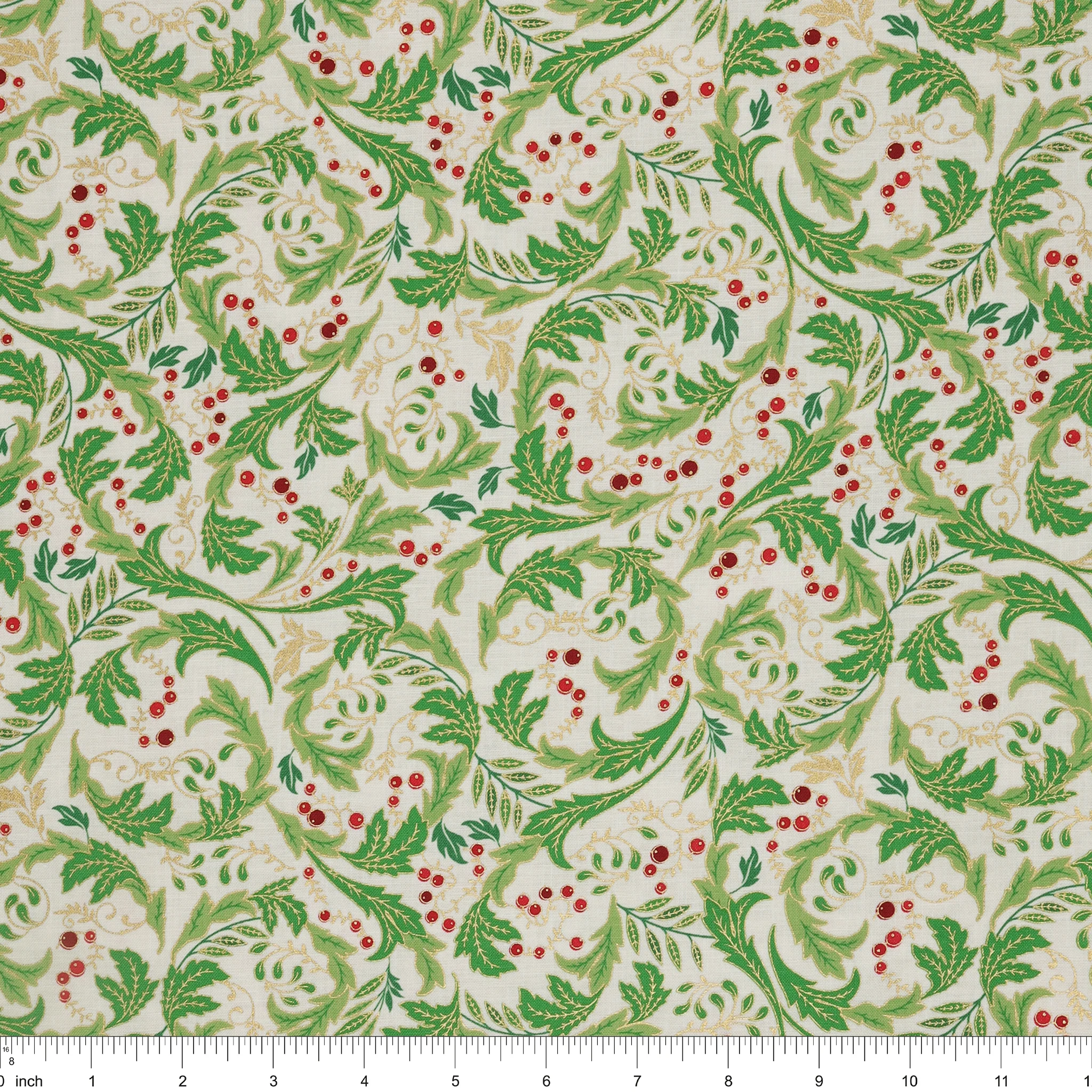 Holiday Nouveau Fabric Collection - Holiday Leaves & Berries Cream - Image 3