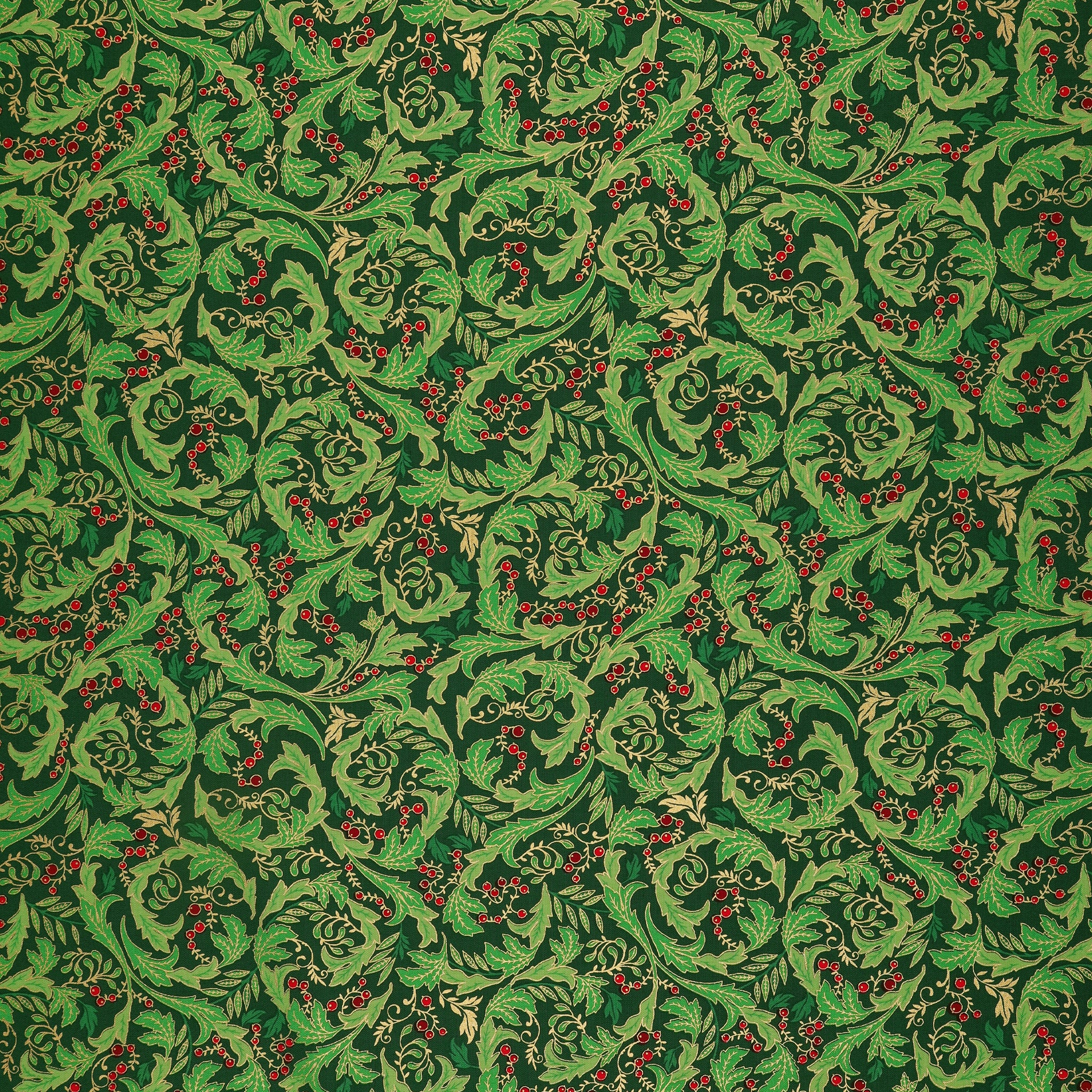 Holiday Nouveau Fabric Collection - Holiday Leaves & Berries Forest Green