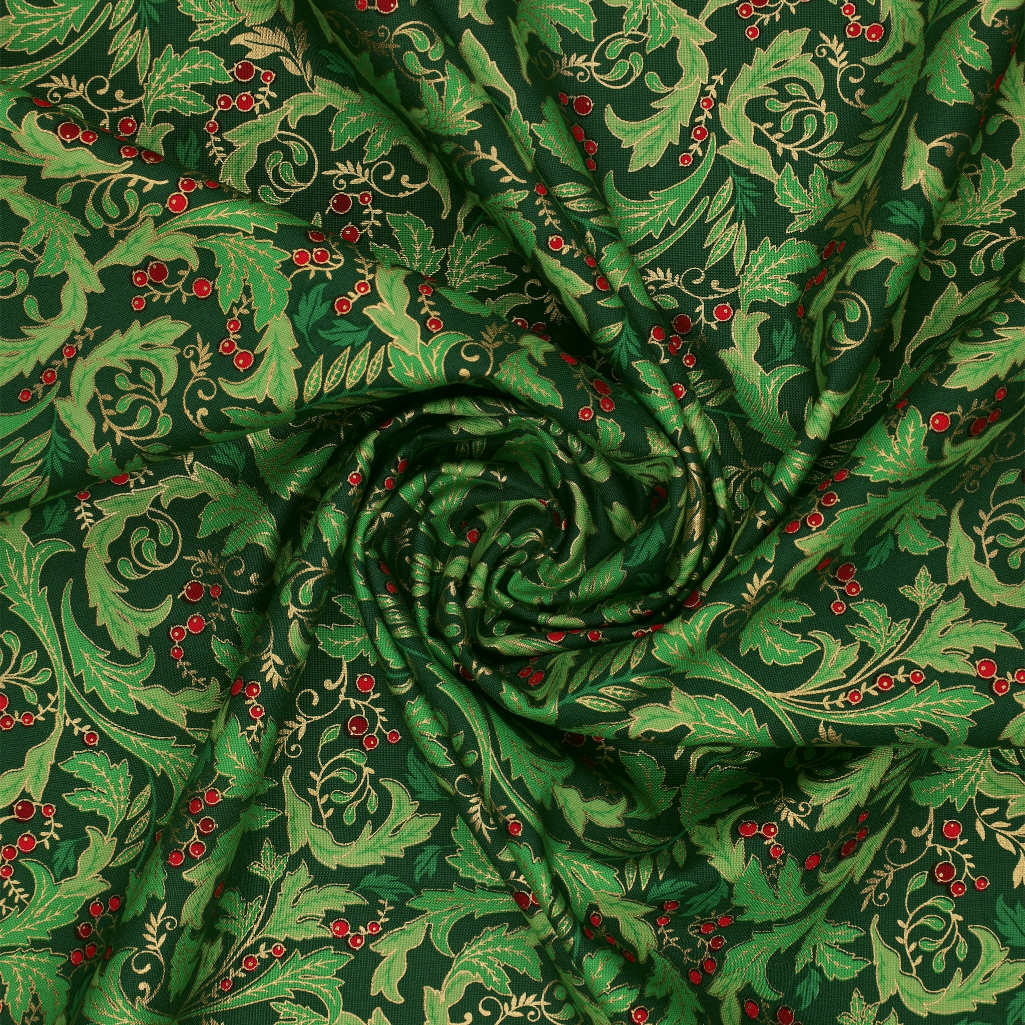 Holiday Nouveau Fabric Collection - Holiday Leaves & Berries Forest Green - Image 2