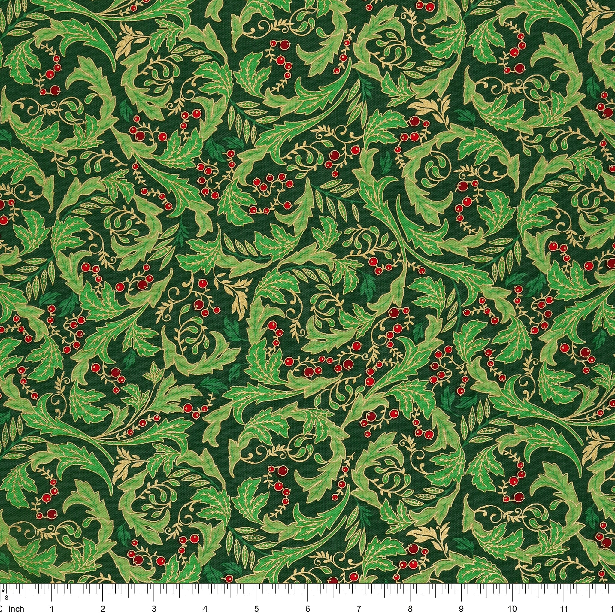 Holiday Nouveau Fabric Collection - Holiday Leaves & Berries Forest Green - Image 3