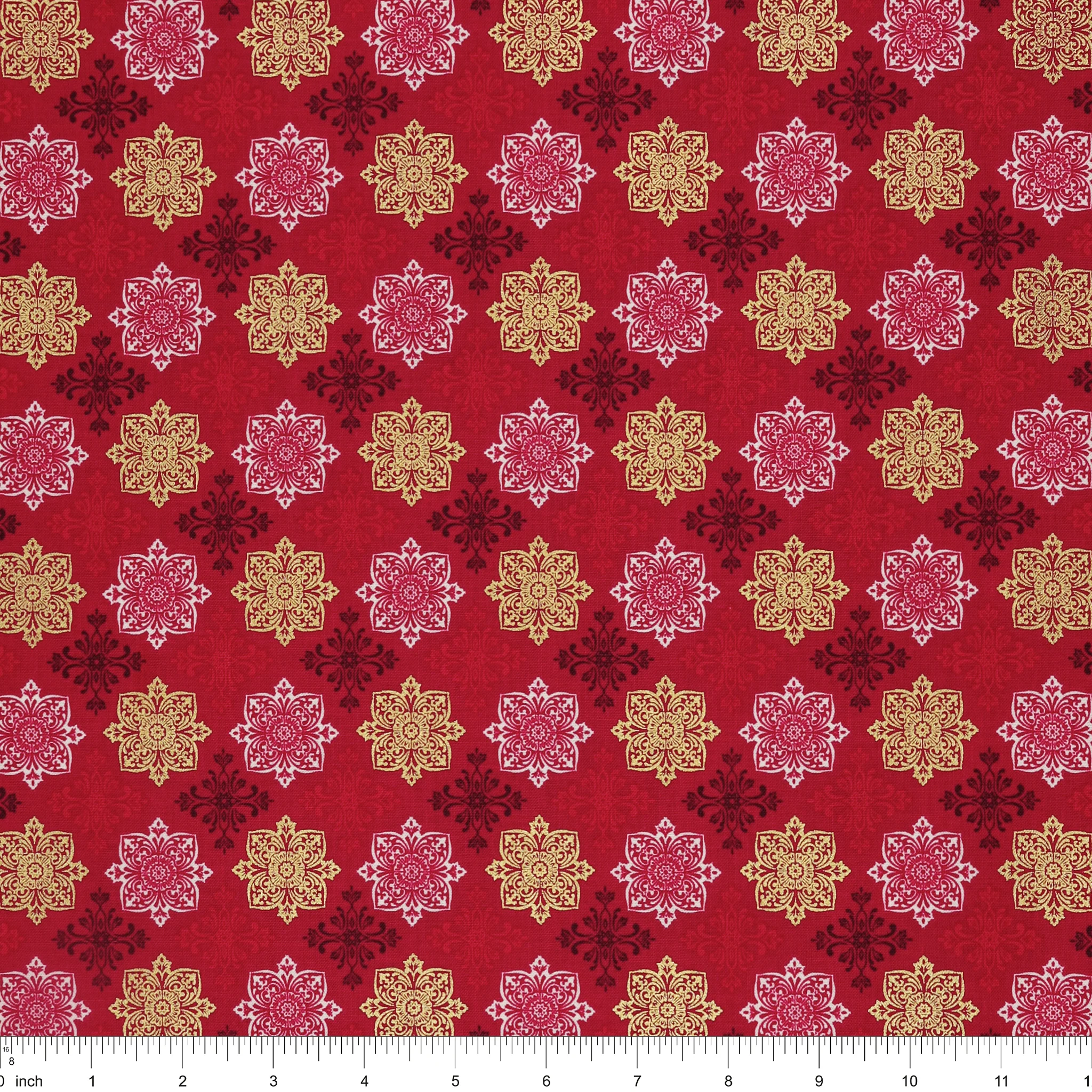 Holiday Nouveau Fabric Collection - Holiday Medallions Crimson - Image 3
