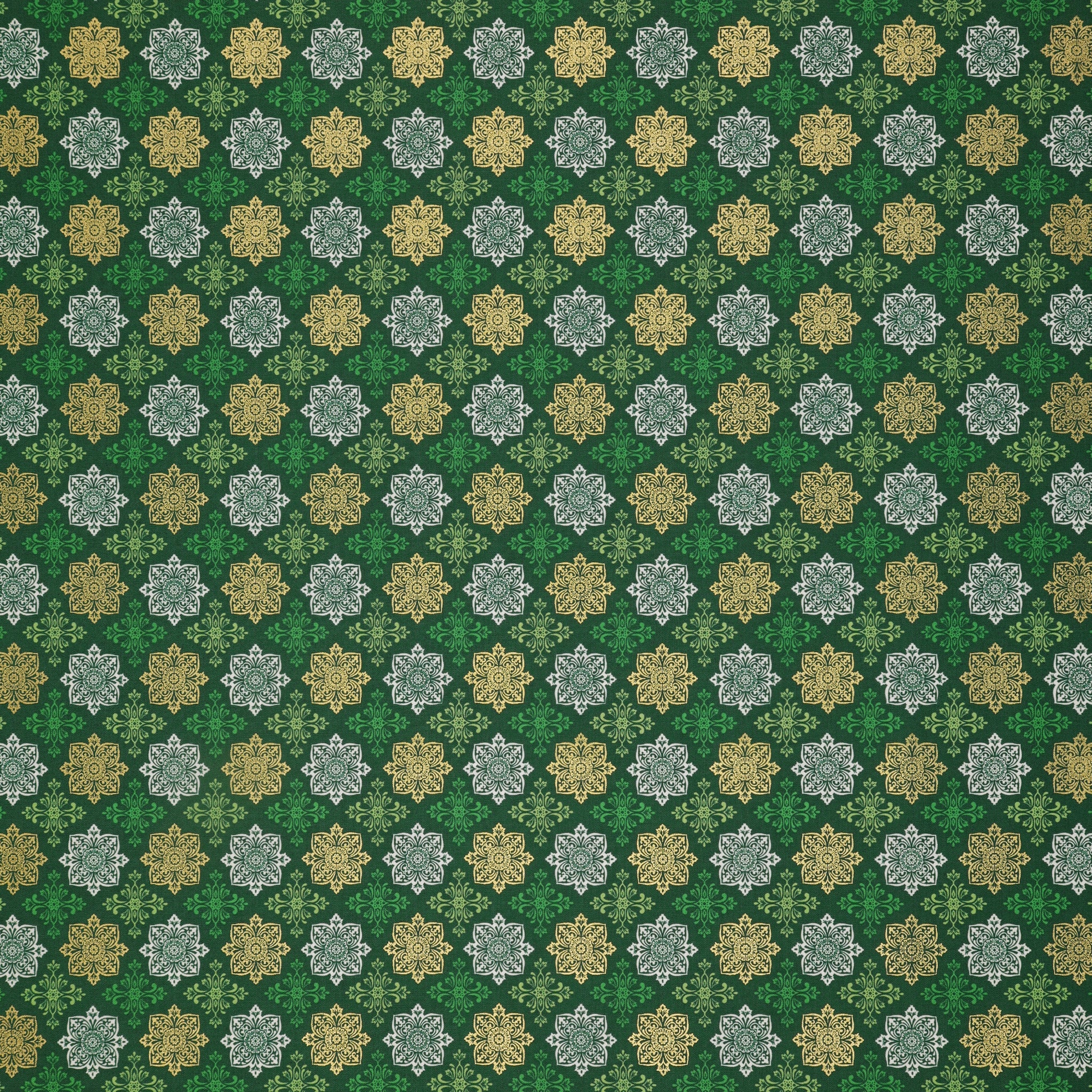 Holiday Nouveau Fabric Collection - Holiday Medallions Forest Green