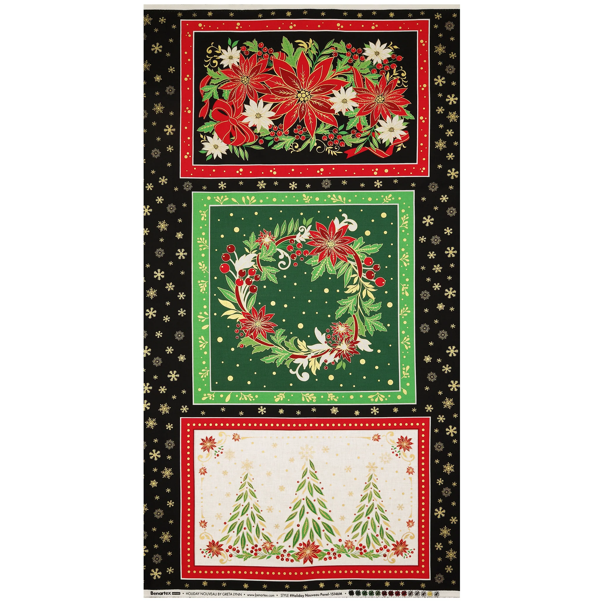 Holiday Nouveau Fabric Collection - Holiday Nouveau Panel Black