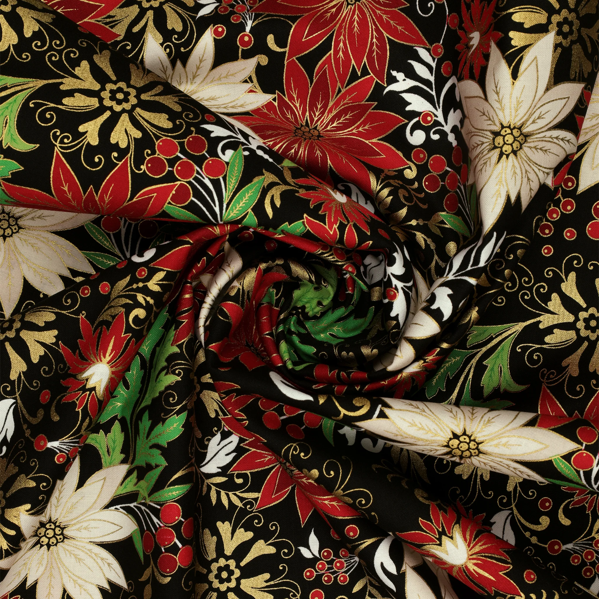 Holiday Nouveau Fabric Collection - Poinsettia Jacobean Black - Image 2