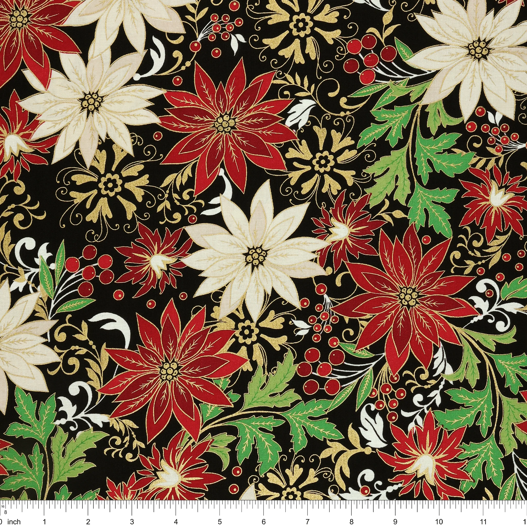 Holiday Nouveau Fabric Collection - Poinsettia Jacobean Black - Image 3