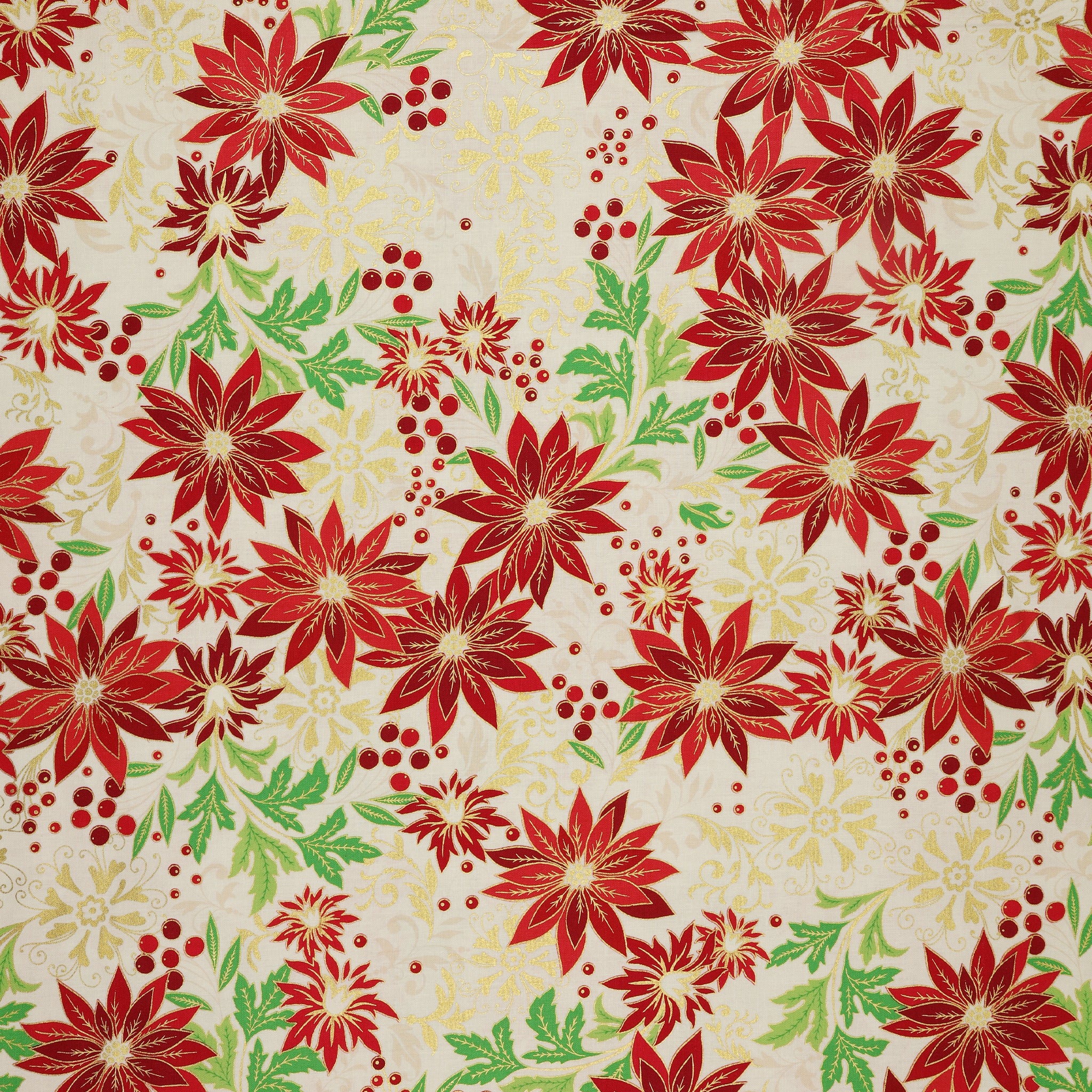 Holiday Nouveau Fabric Collection - Poinsettia Jacobean Cream