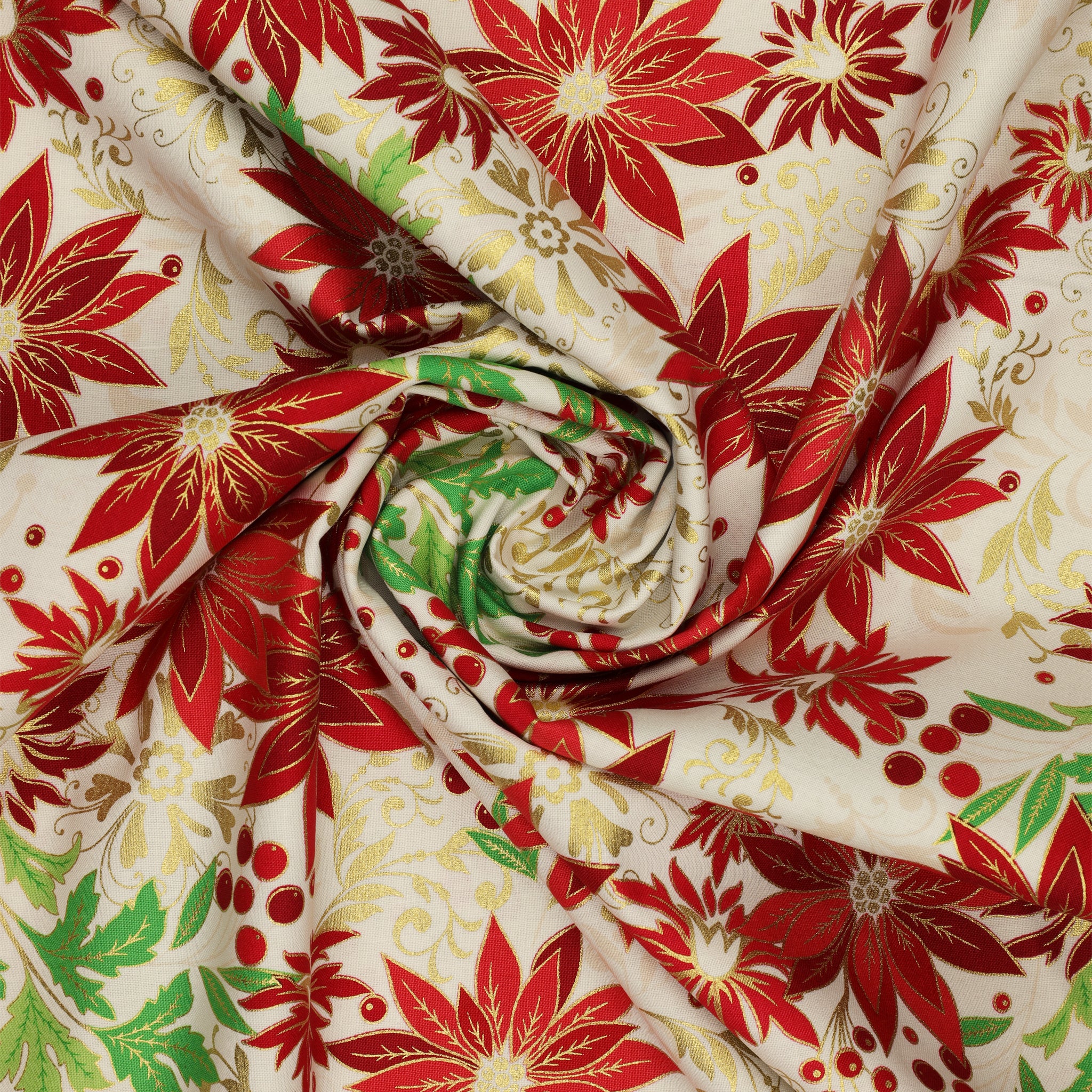 Holiday Nouveau Fabric Collection - Poinsettia Jacobean Cream - Image 2