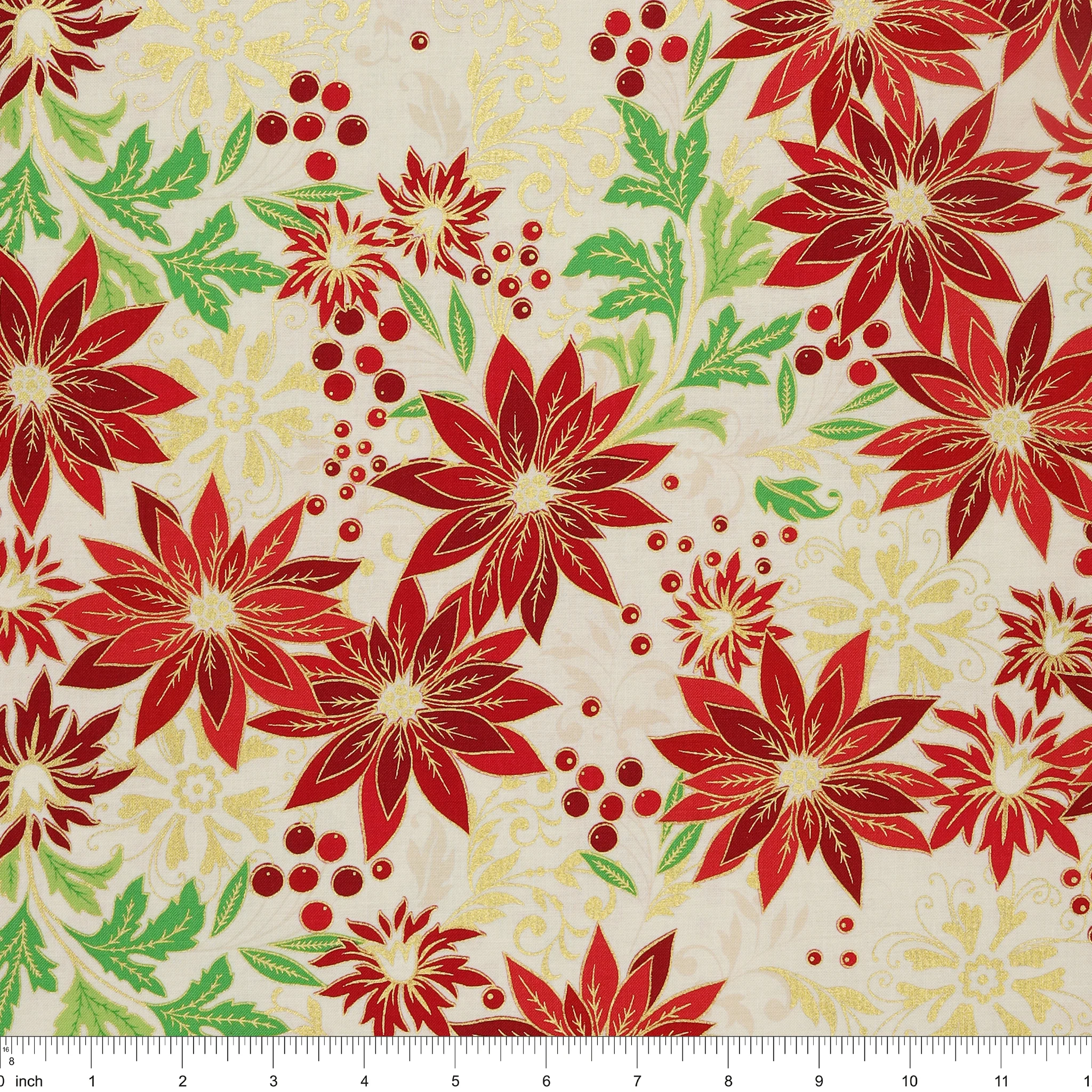 Holiday Nouveau Fabric Collection - Poinsettia Jacobean Cream - Image 3