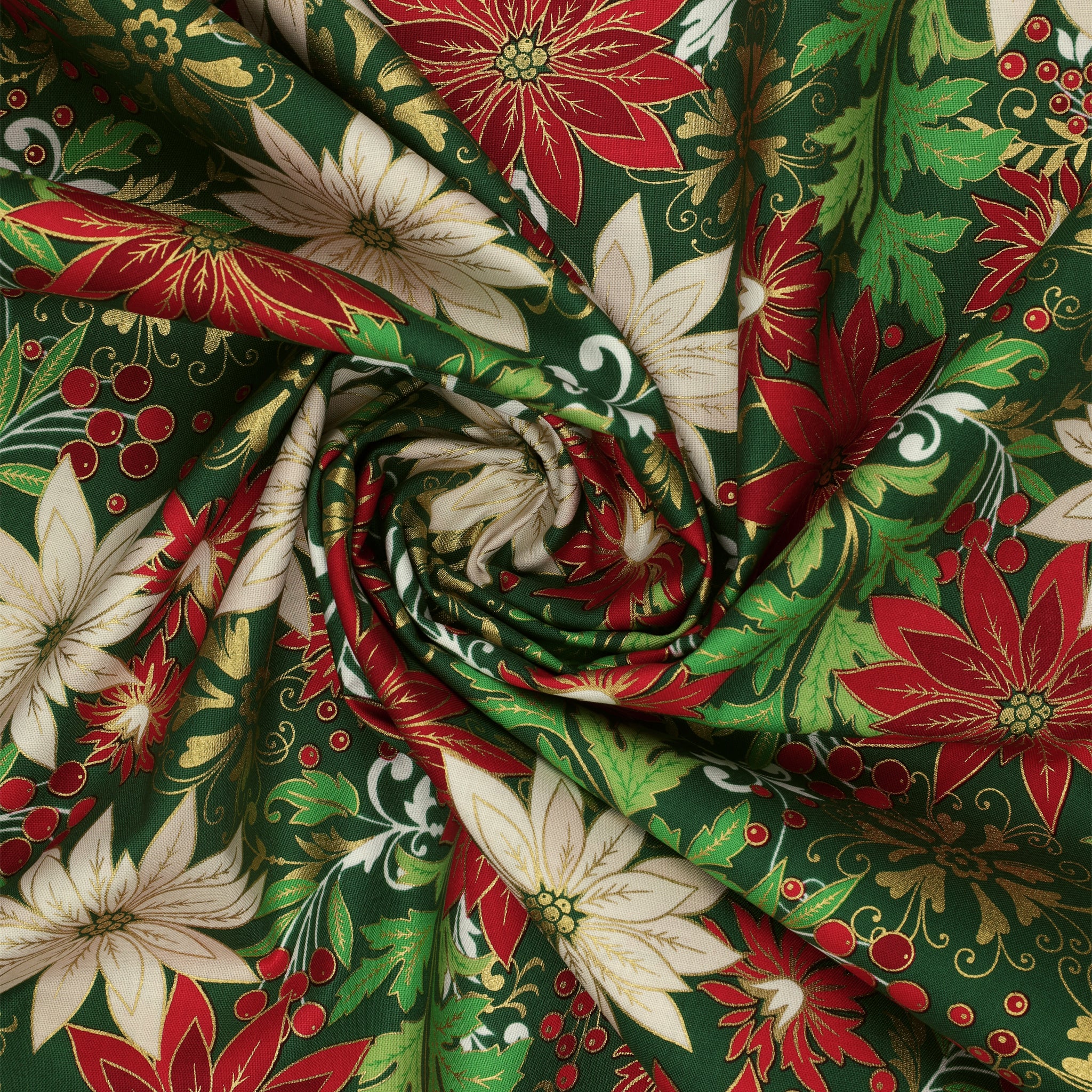Holiday Nouveau Fabric Collection - Poinsettia Jacobean Forest Green - Image 2