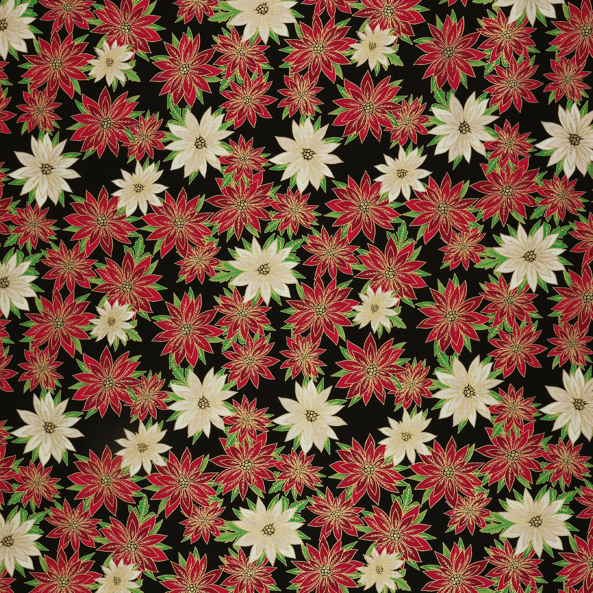 Holiday Nouveau Fabric Collection - Poinsettias In Bloom Black