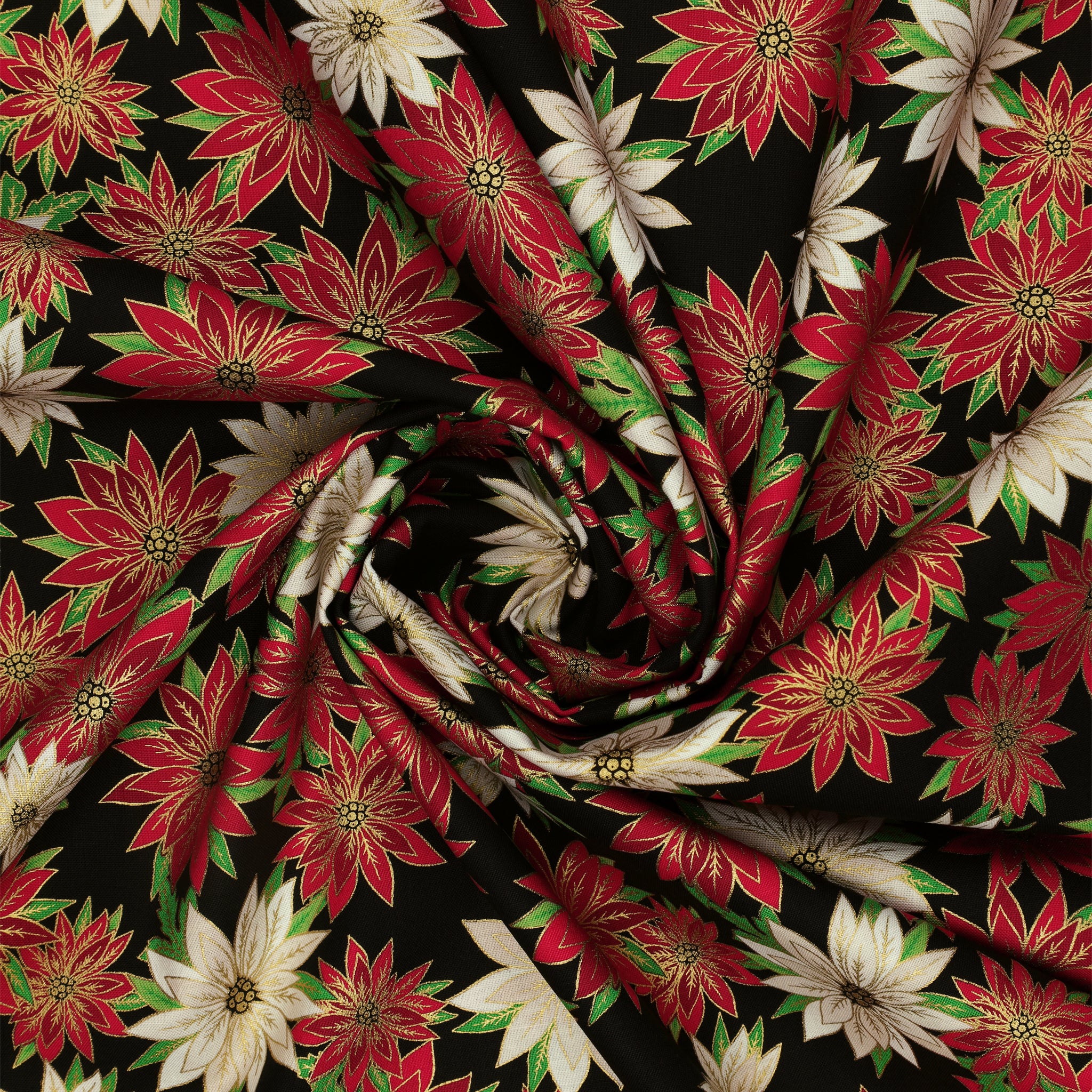Holiday Nouveau Fabric Collection - Poinsettias In Bloom Black - Image 2