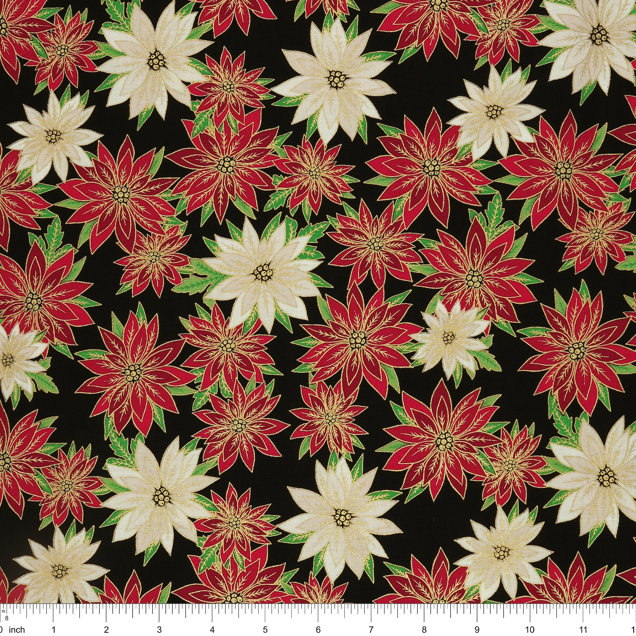 Holiday Nouveau Fabric Collection - Poinsettias In Bloom Black - Image 3