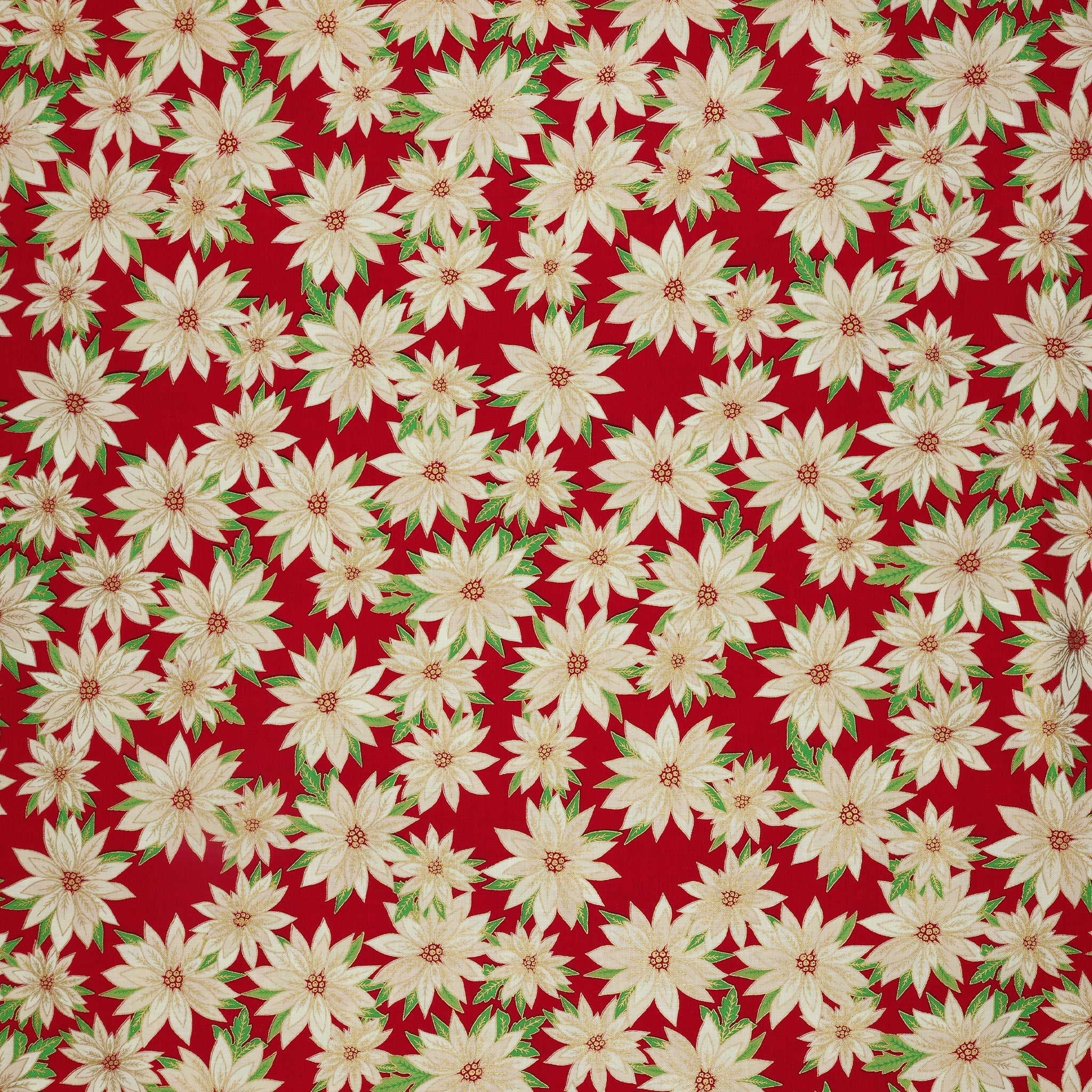 Holiday Nouveau Fabric Collection - Poinsettias In Bloom Crimson