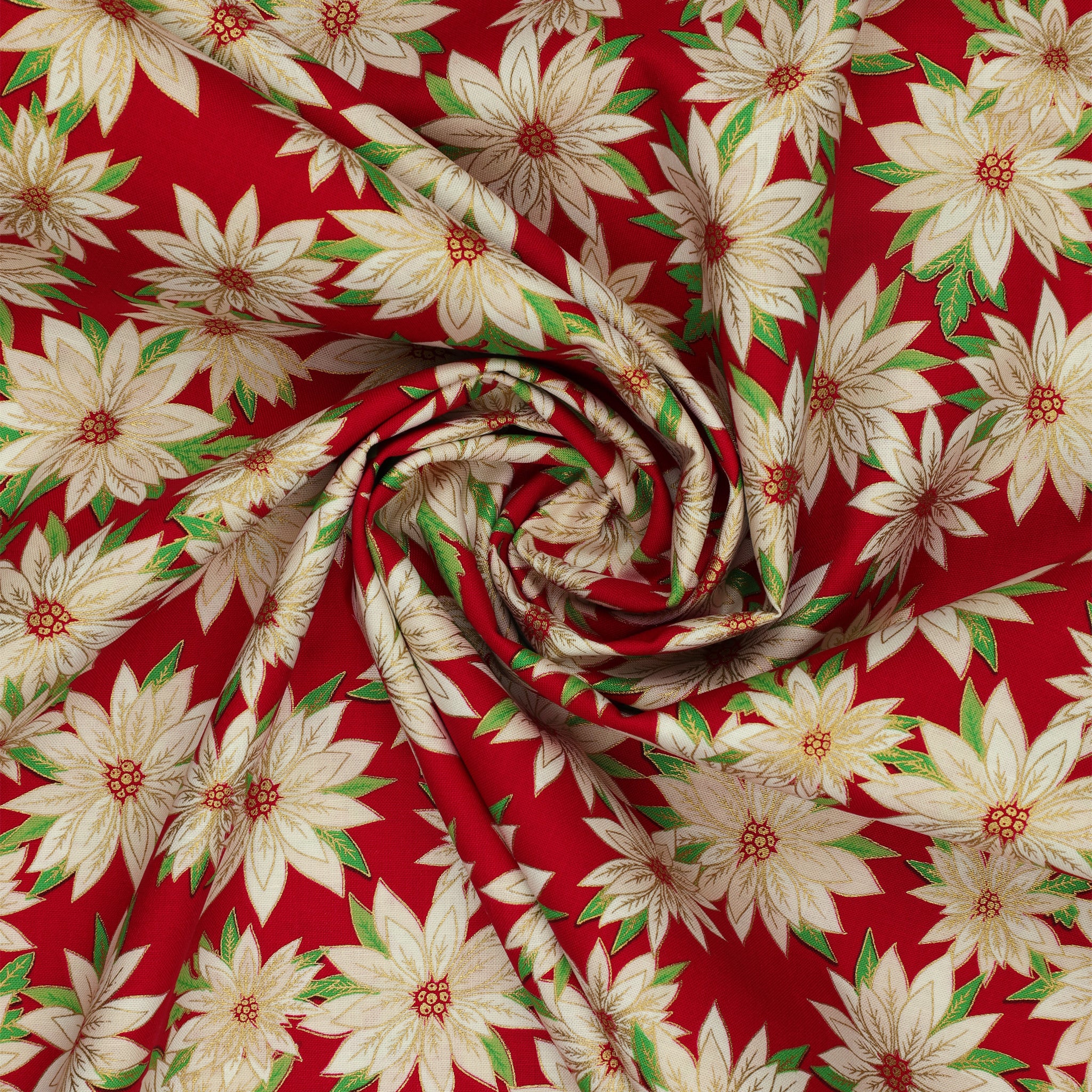Holiday Nouveau Fabric Collection - Poinsettias In Bloom Crimson - Image 2