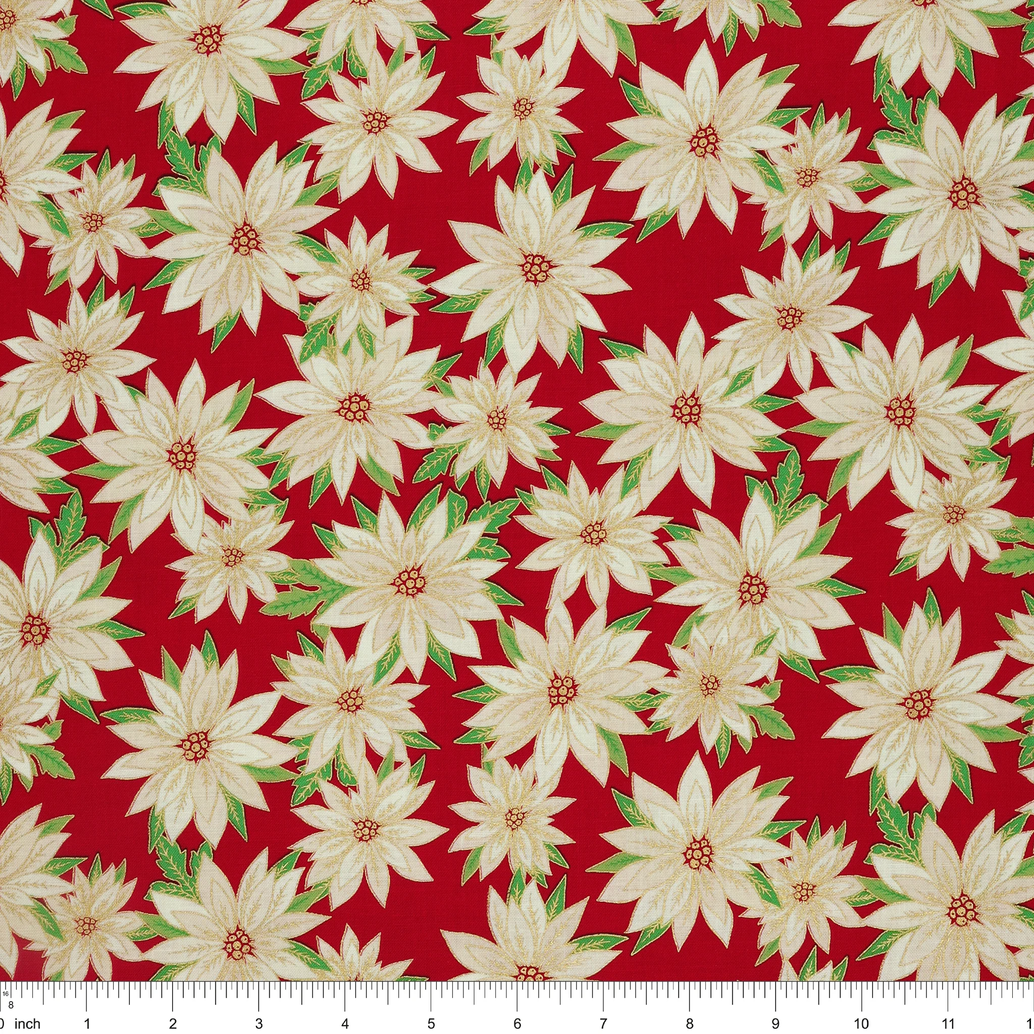 Holiday Nouveau Fabric Collection - Poinsettias In Bloom Crimson - Image 3