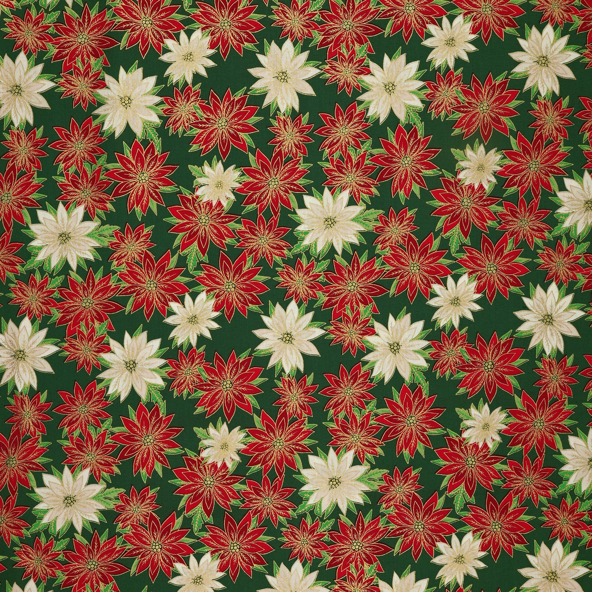 Holiday Nouveau Fabric Collection - Poinsettias In Bloom Forest Green